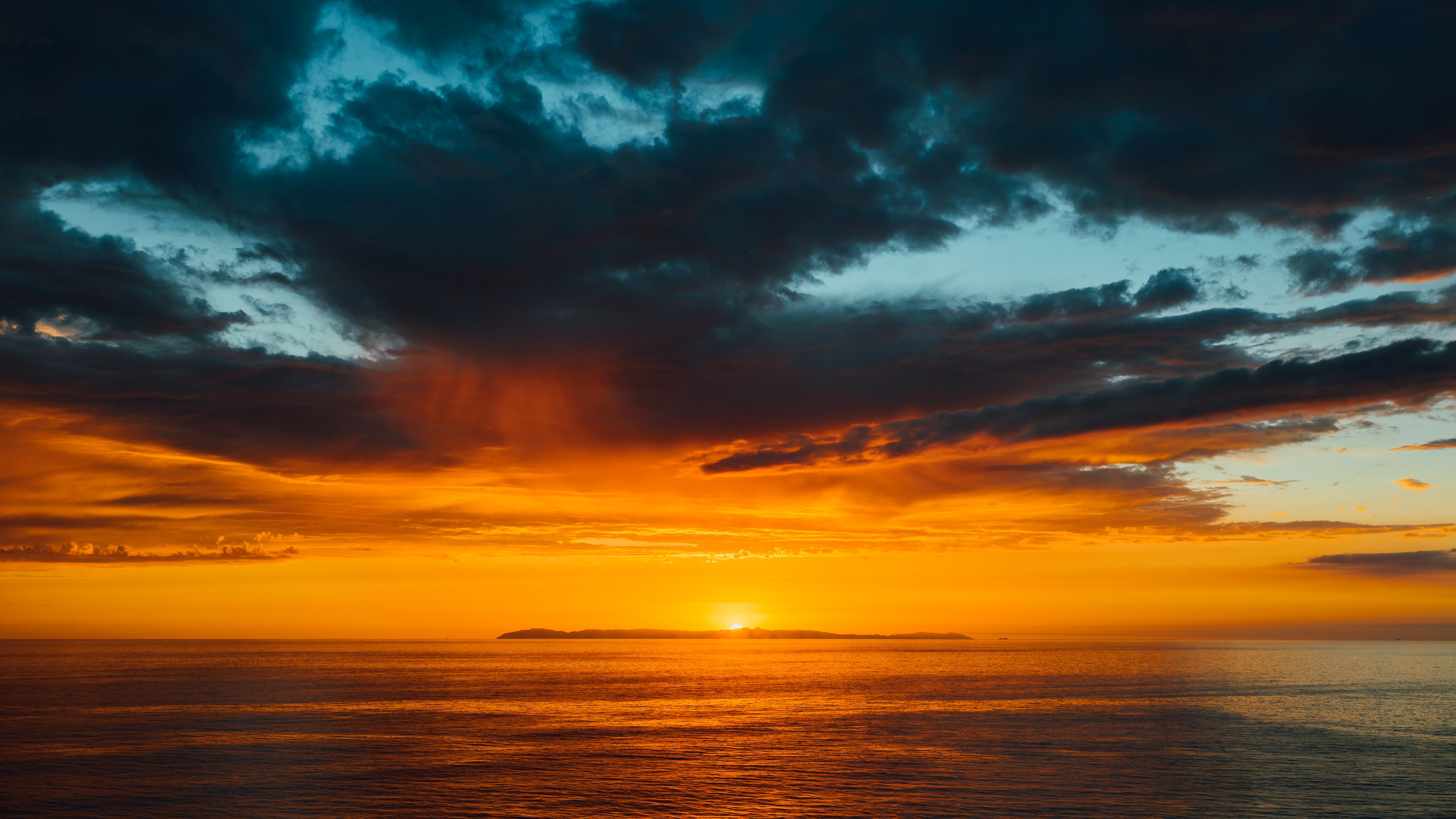 Download mobile wallpaper Clouds, Nature, Horizon, Sky, Sea, Sunset, Sun, Dark for free.