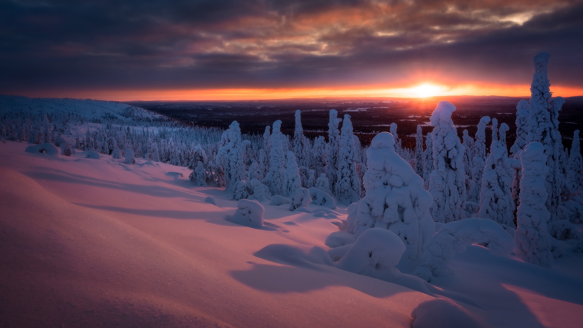 Handy-Wallpaper Landschaft, Winter, Natur, Schnee, Horizont, Sonnenaufgang, Wolke, Erde/natur kostenlos herunterladen.