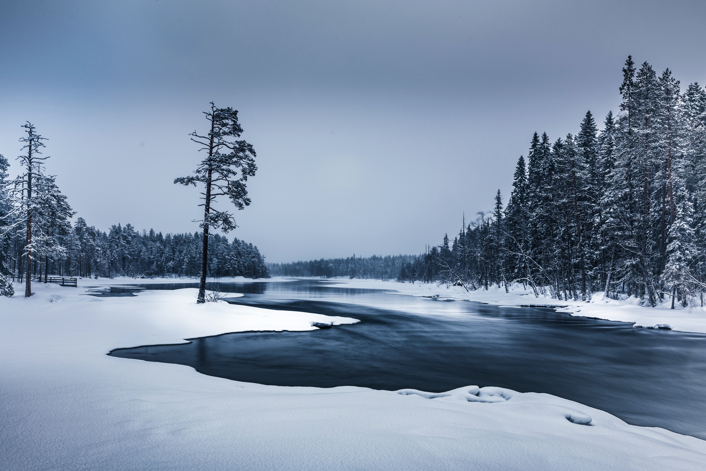 Download mobile wallpaper Winter, Nature, Snow, Earth, River for free.