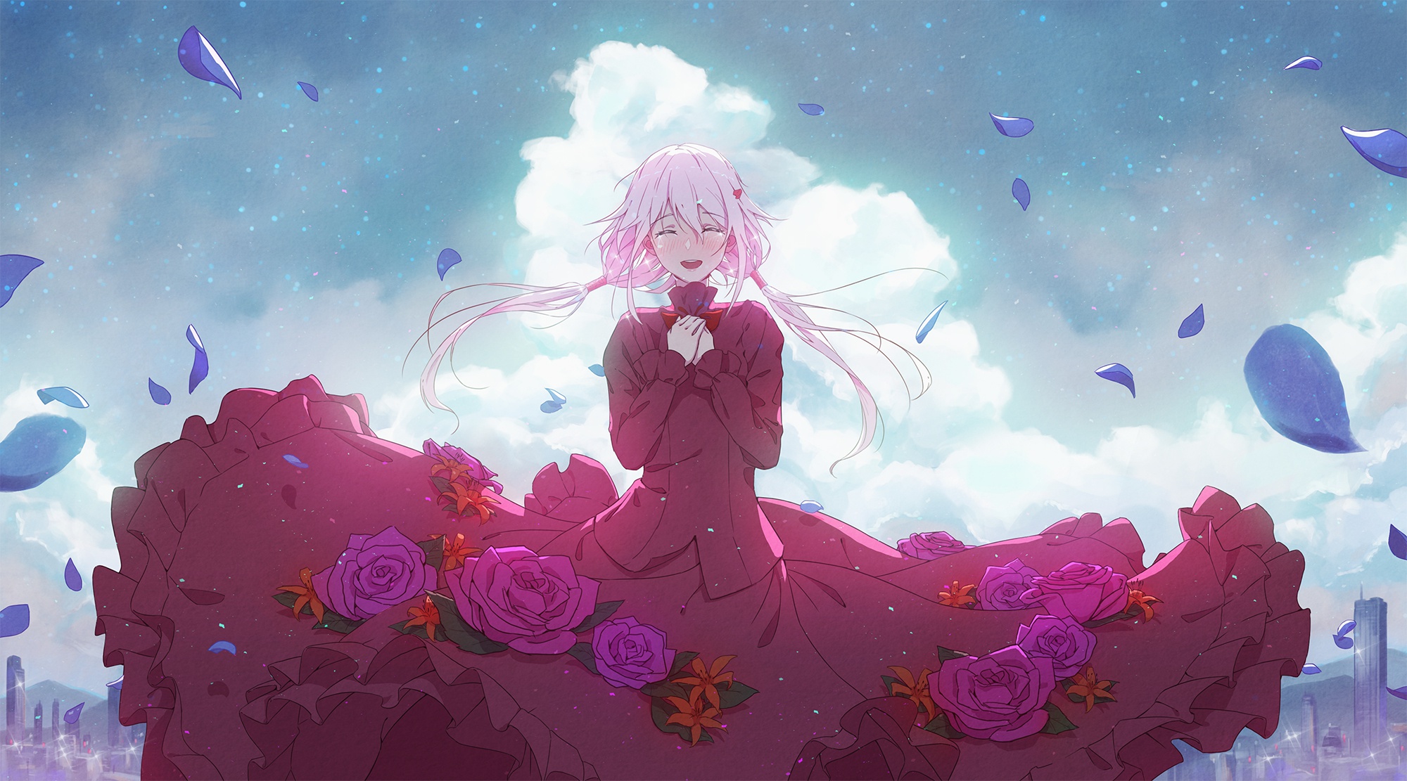 Baixar papel de parede para celular de Anime, Flor, Cabelo Rosa, Vestido Vermelho, Giruti Kuraun: Guilty Crown, Inori Yuzuriha gratuito.