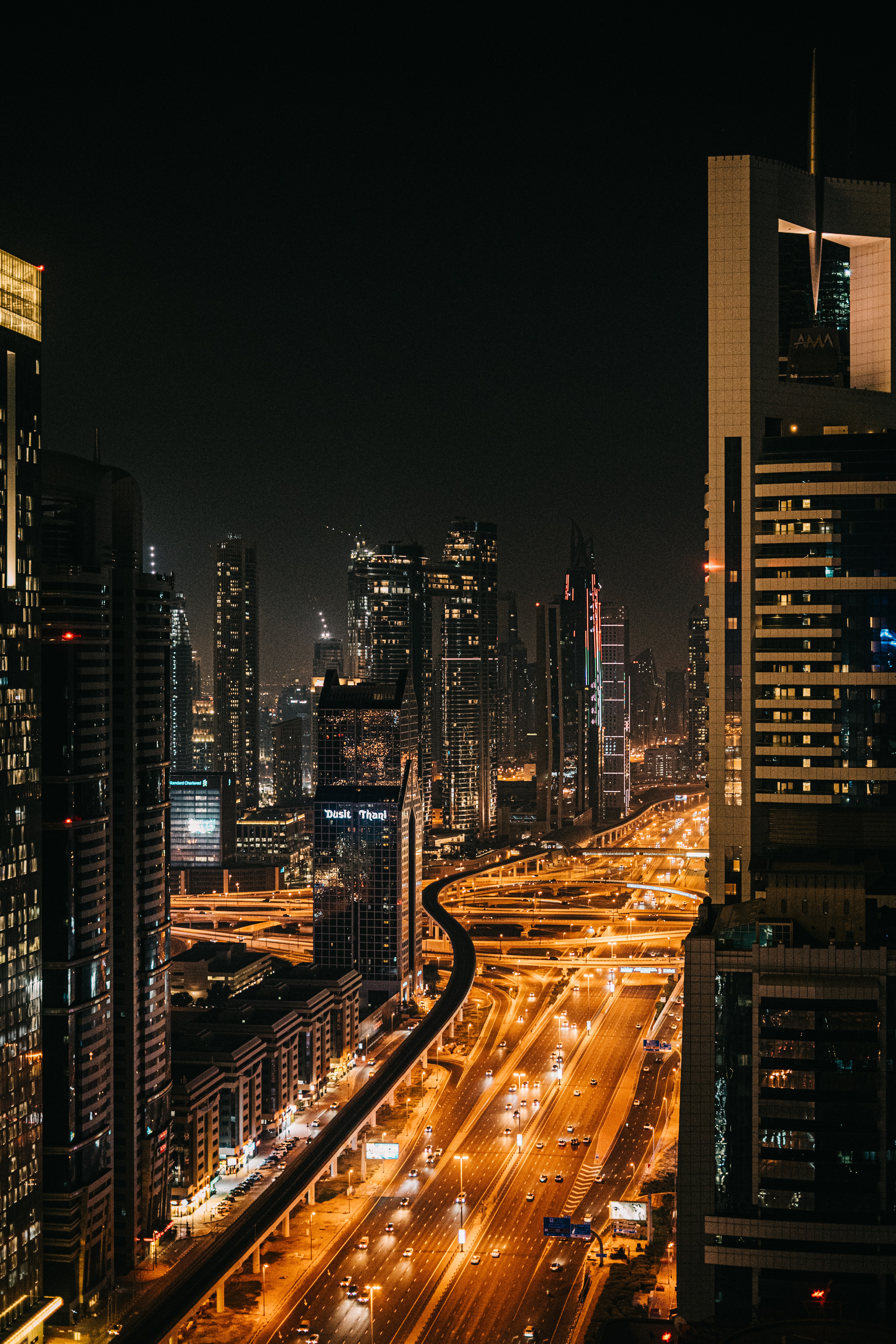 night city, glow, lights, cities, building, road for android