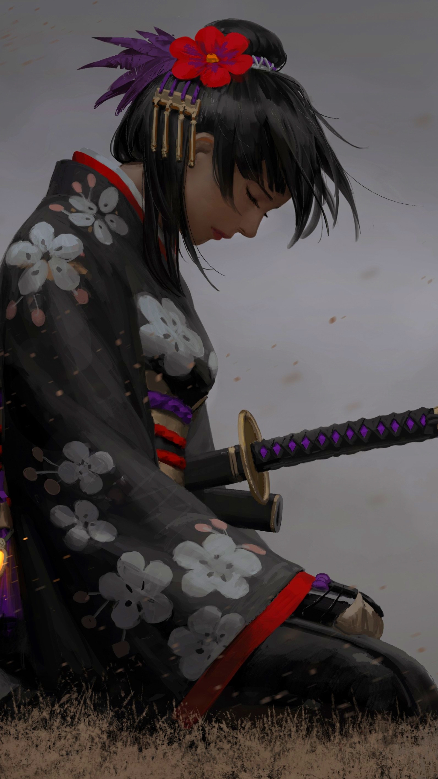 Descarga gratuita de fondo de pantalla para móvil de Kimono, Espada, Original, Animado, Pelo Negro.