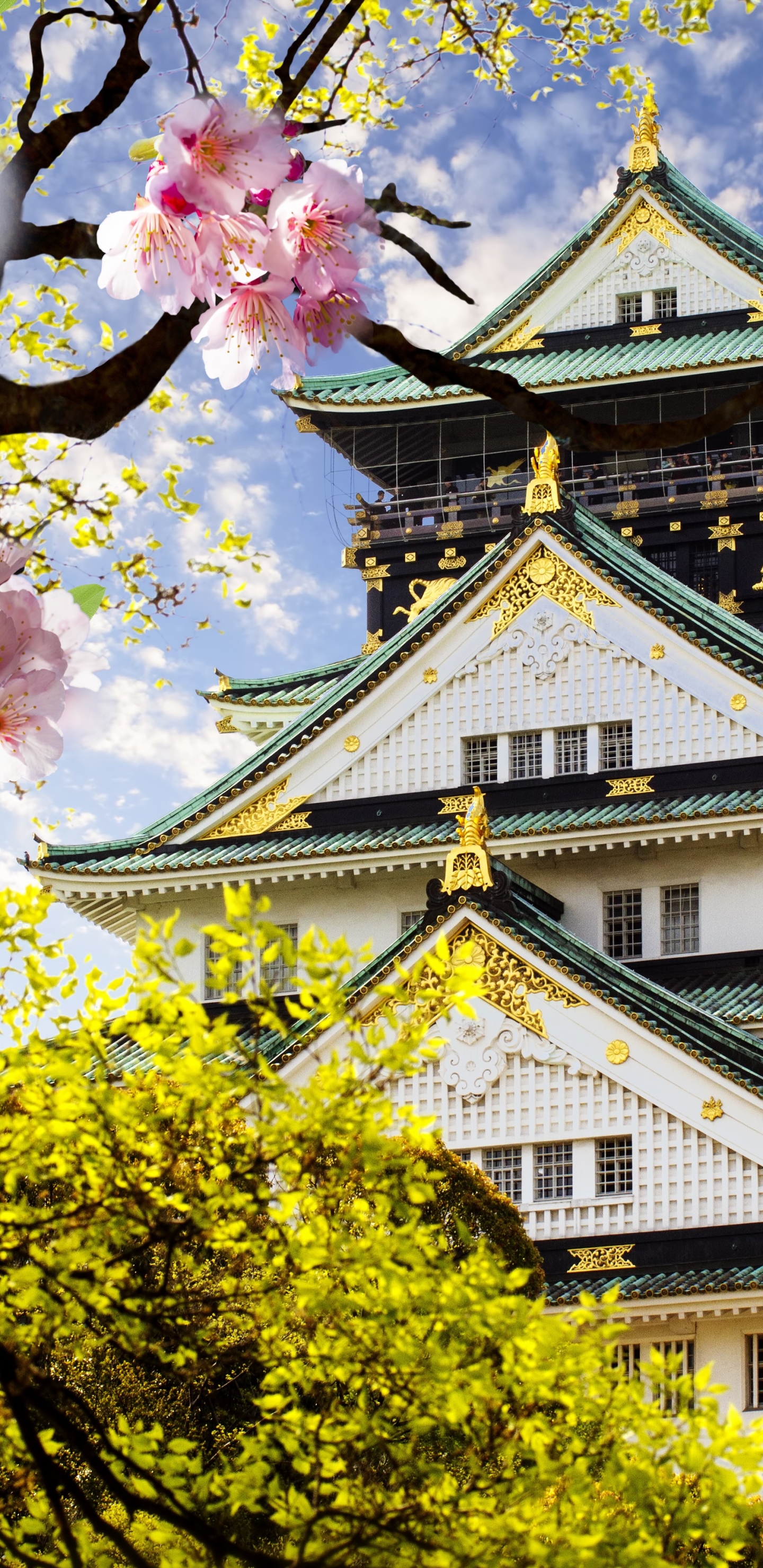 Download mobile wallpaper Castles, Pagoda, Japan, Cherry Blossom, Man Made, Castle for free.