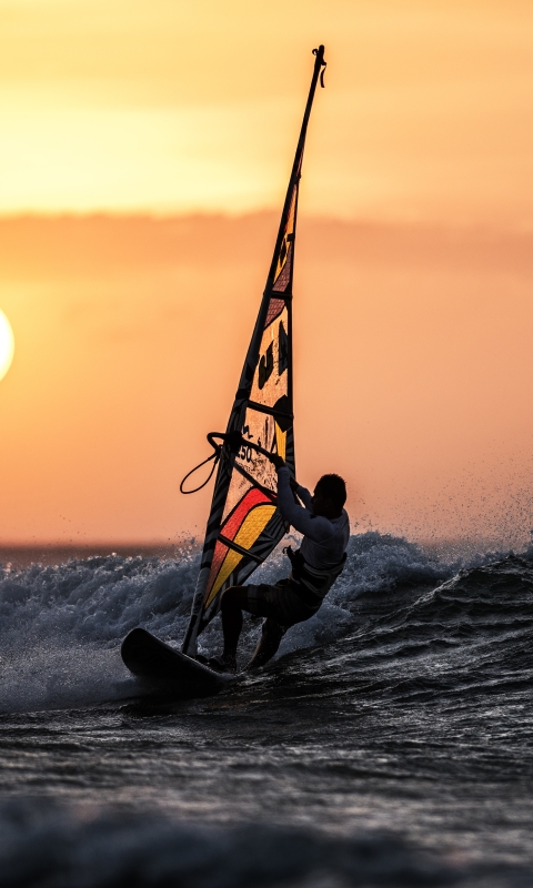 Handy-Wallpaper Sport, Windsurfen, Sonnenuntergang kostenlos herunterladen.