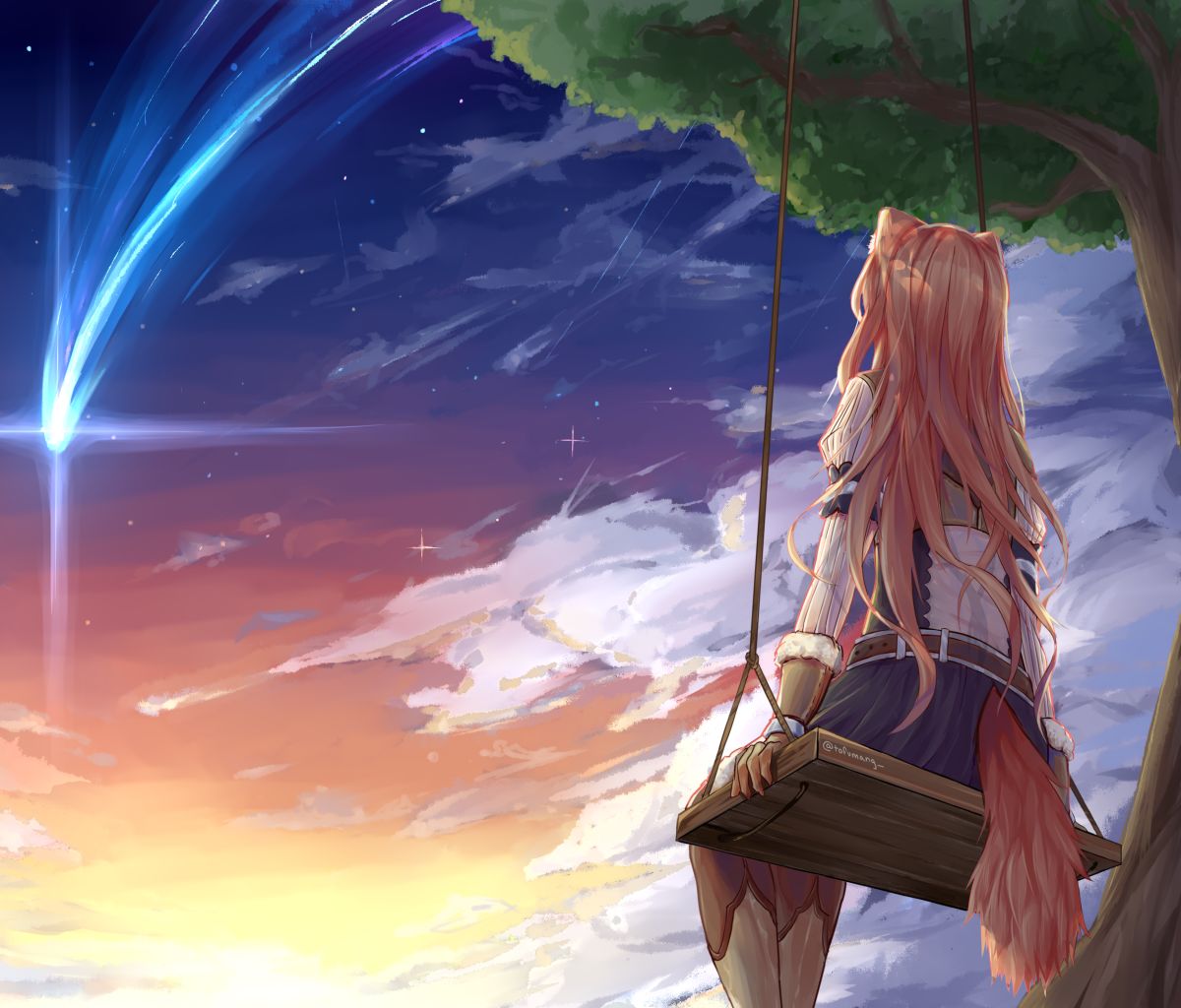 Download mobile wallpaper Anime, Sunset, Sky, Tail, Brown Hair, Raphtalia (The Rising Of The Shield Hero), The Rising Of The Shield Hero for free.