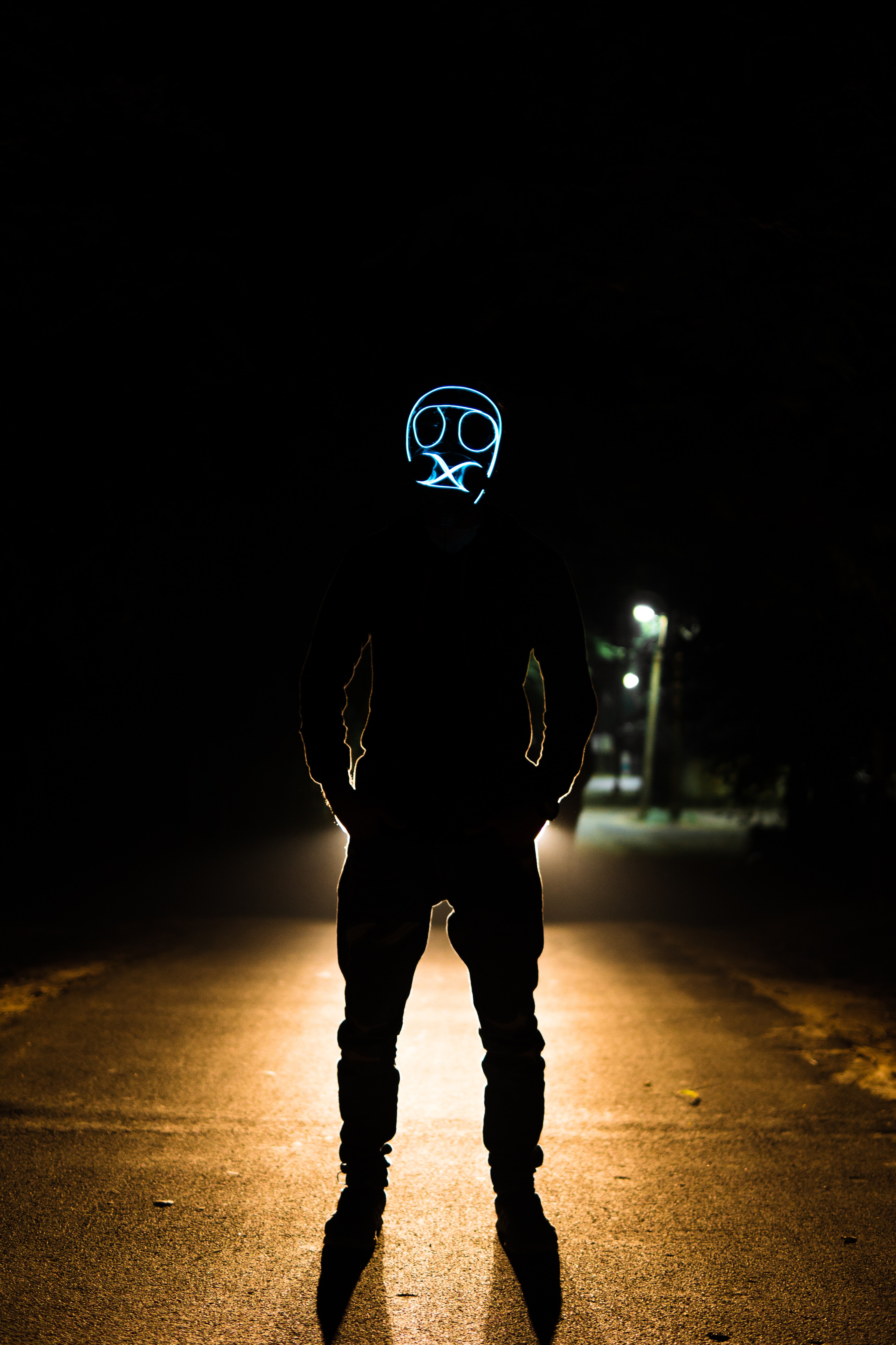 Download mobile wallpaper Glow, Night, Darkness, Mask, Anonymous, Dark for free.