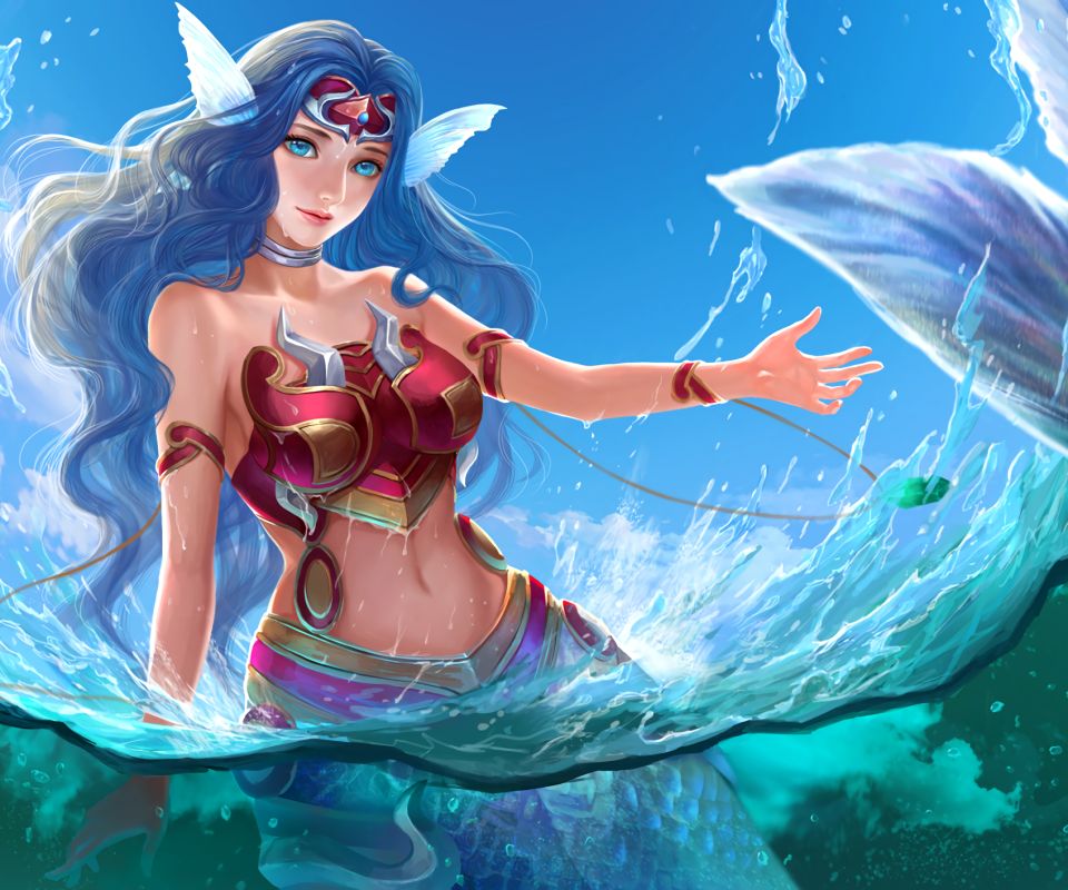 Download mobile wallpaper Anime, Blue Eyes, Mermaid, Blue Hair, Yu Gi Oh! for free.