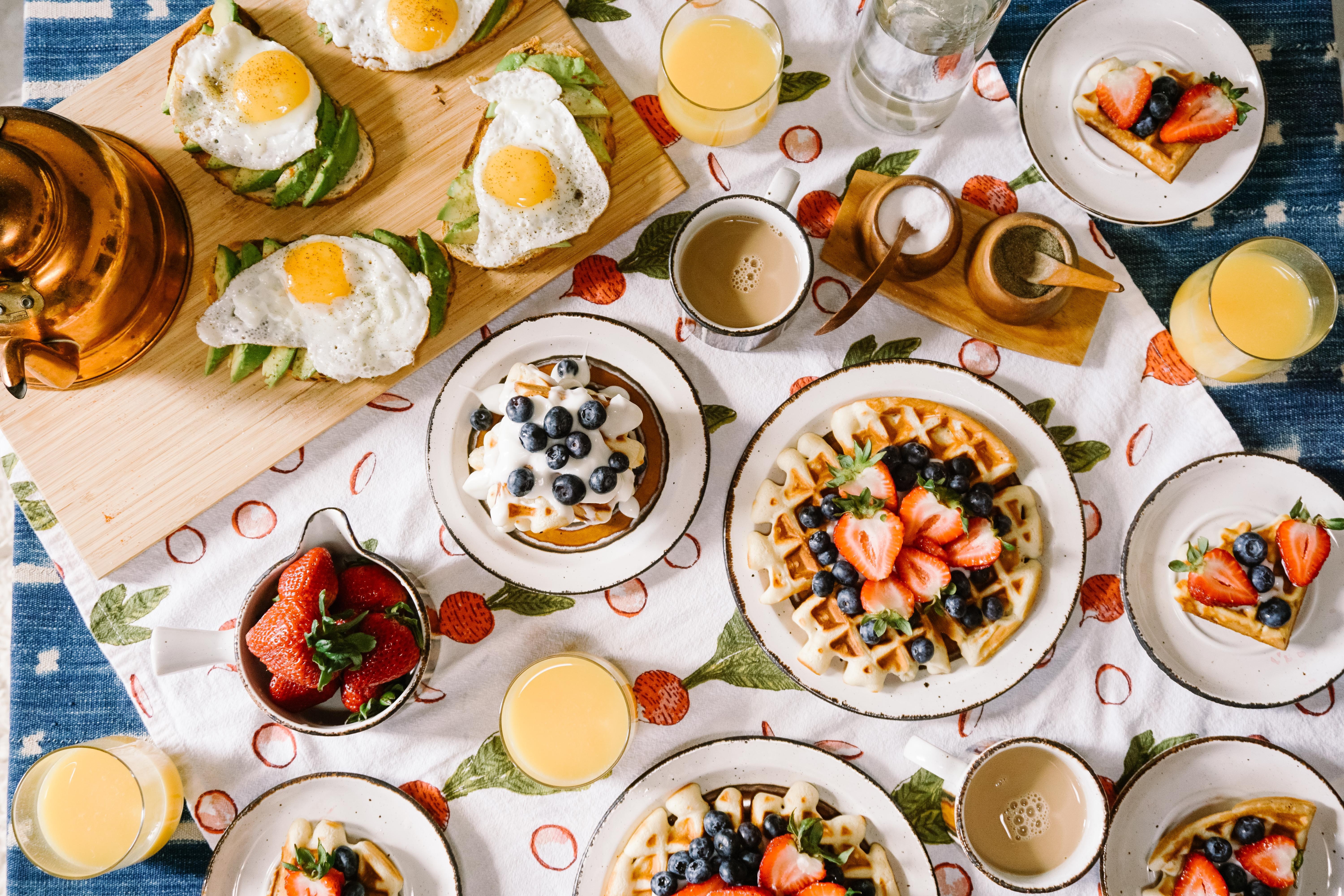 Download mobile wallpaper Food, Still Life, Fruit, Egg, Waffle, Breakfast for free.