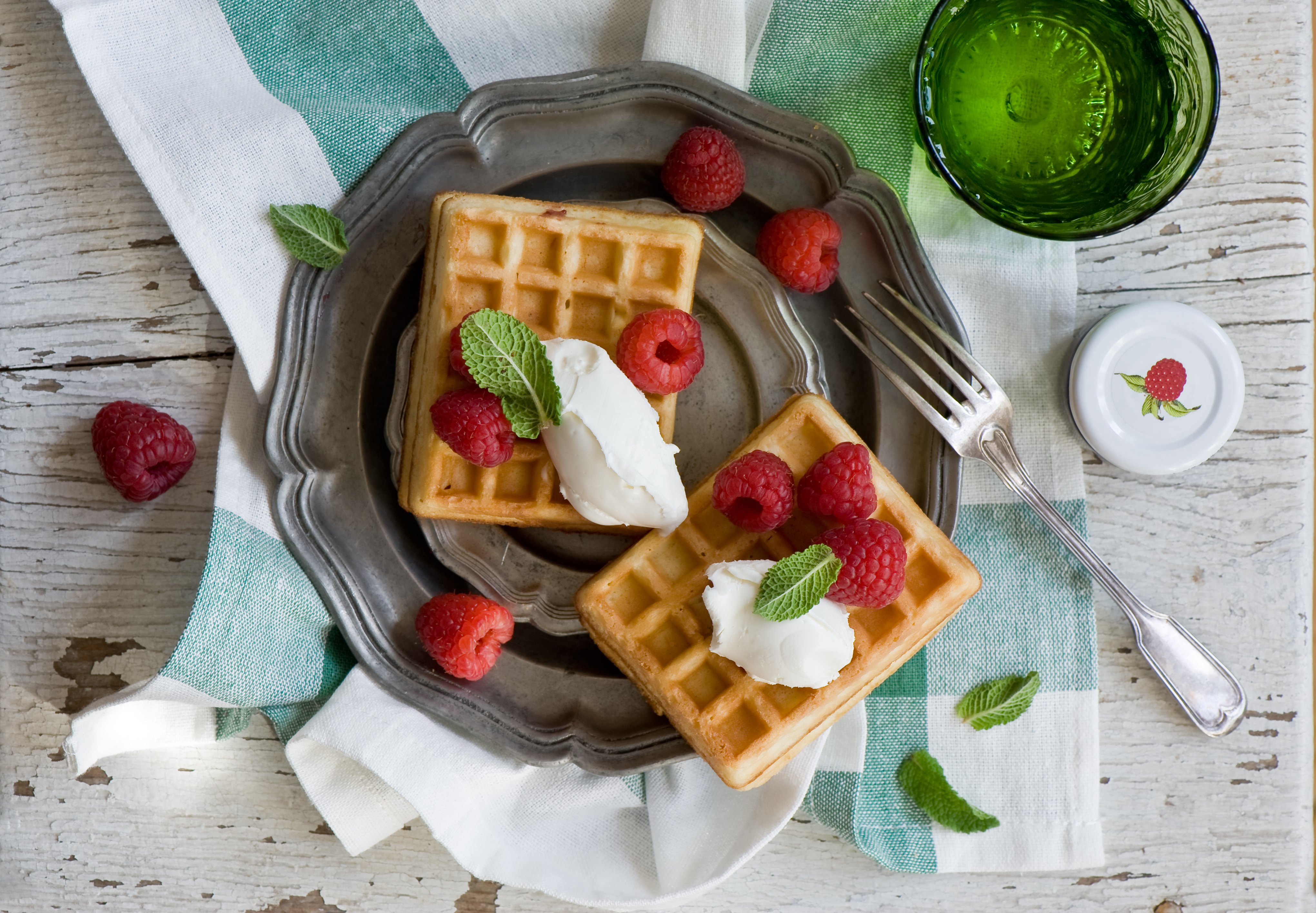 Download mobile wallpaper Food, Raspberry, Ice Cream, Still Life, Berry, Waffle for free.