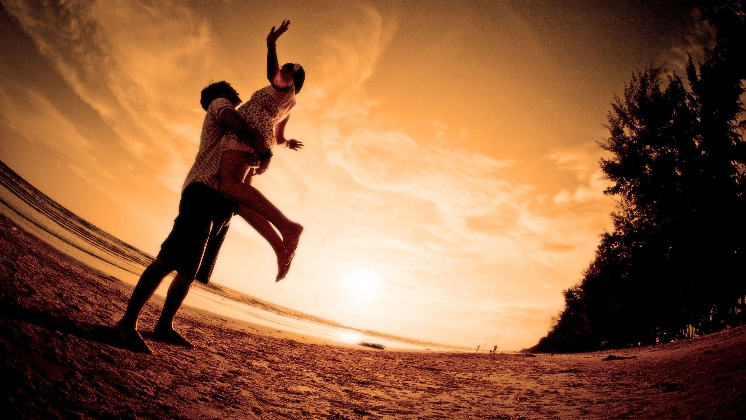 happiness, embrace, love, couple, pair, silhouettes, evening