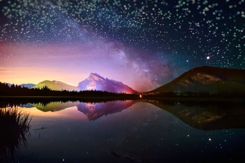 Download mobile wallpaper Nature, Stars, Night, Mountain, Lake, Reflection, Starry Sky, Earth for free.