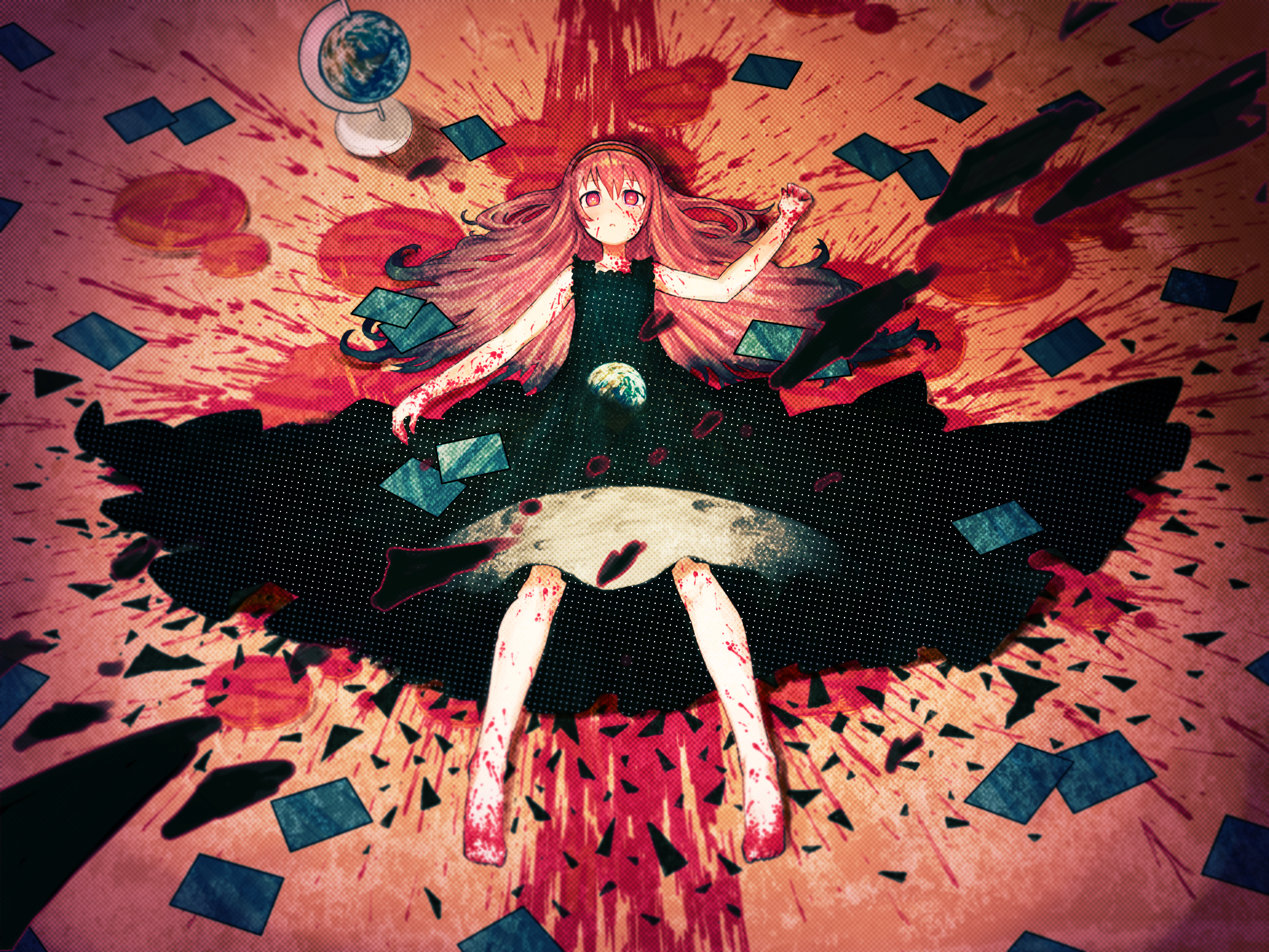 Download mobile wallpaper Anime, Blood, Vocaloid, Globe, Black Dress, Luka Megurine for free.