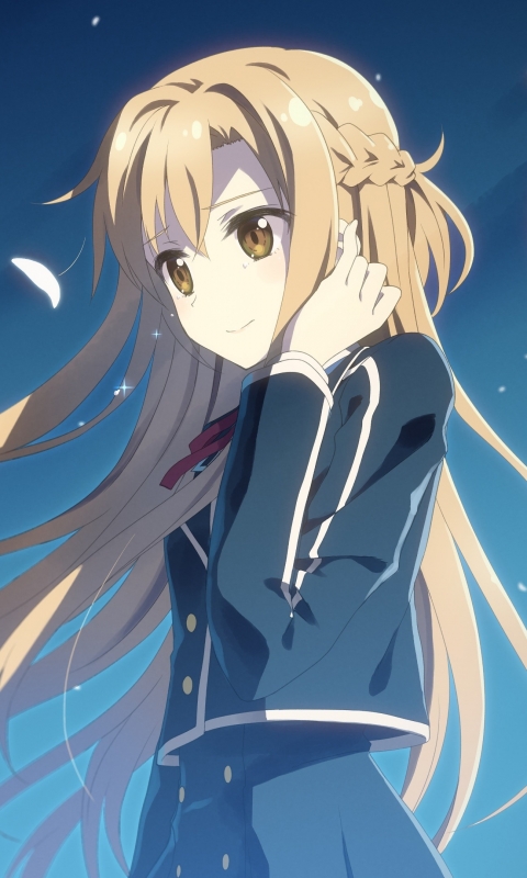 Download mobile wallpaper Anime, Sword Art Online, Blonde, Petal, School Uniform, Long Hair, Asuna Yuuki, Sword Art Online Ii for free.