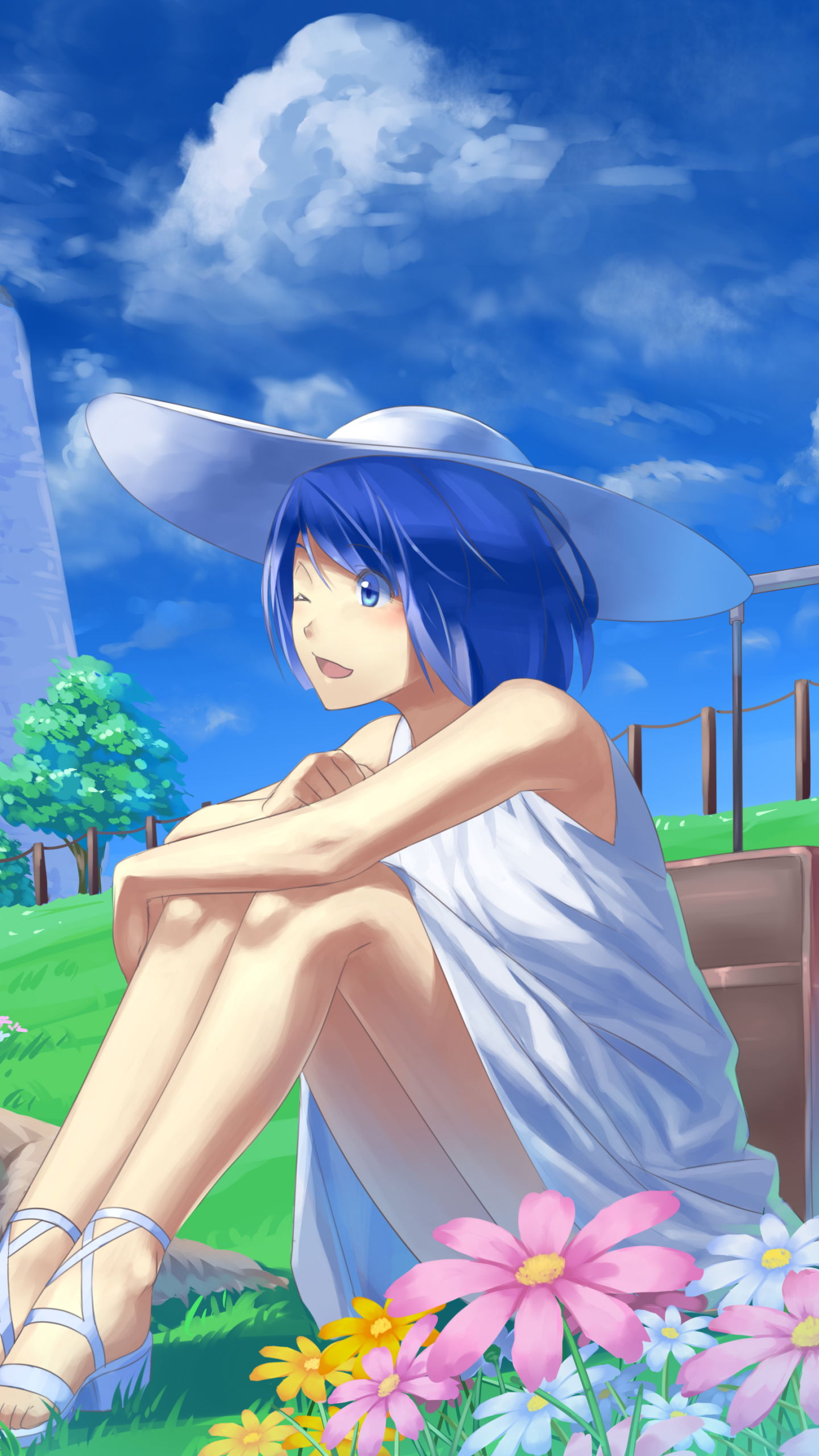 Download mobile wallpaper Anime, Girl, Hat, Blue Eyes, Blue Hair for free.