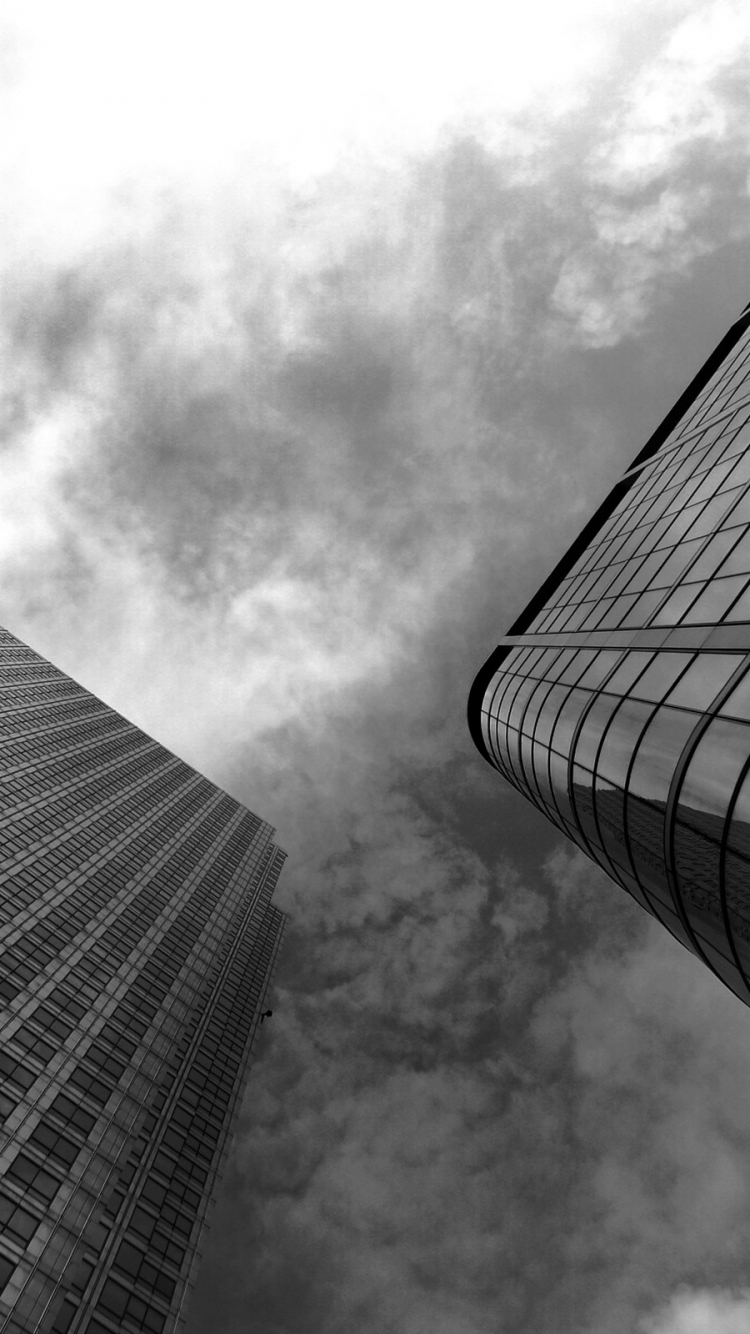 Download mobile wallpaper Sky, Skyscraper, Building, Monochrome, Cloud, Man Made for free.