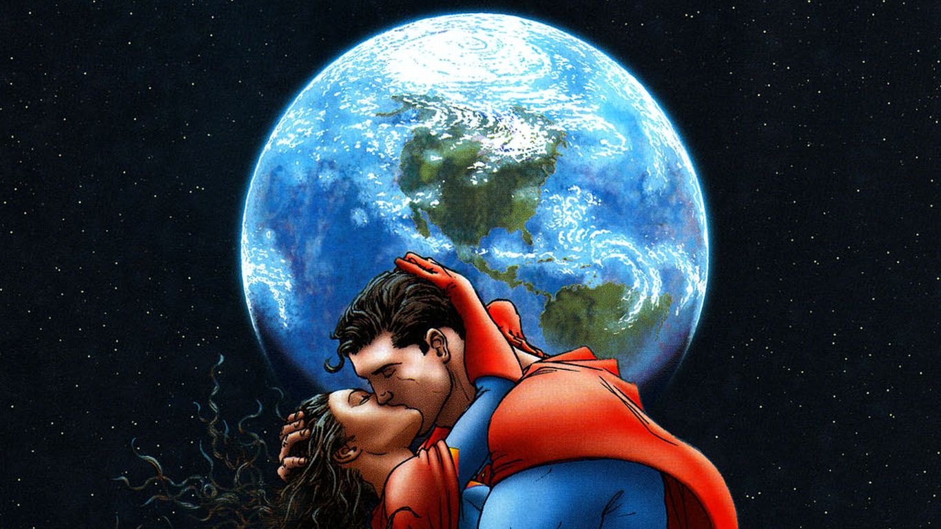 300149 скачать обои комиксы, супермен, все звезды супермен, земля, целовать, лоис лейн - заставки и картинки бесплатно