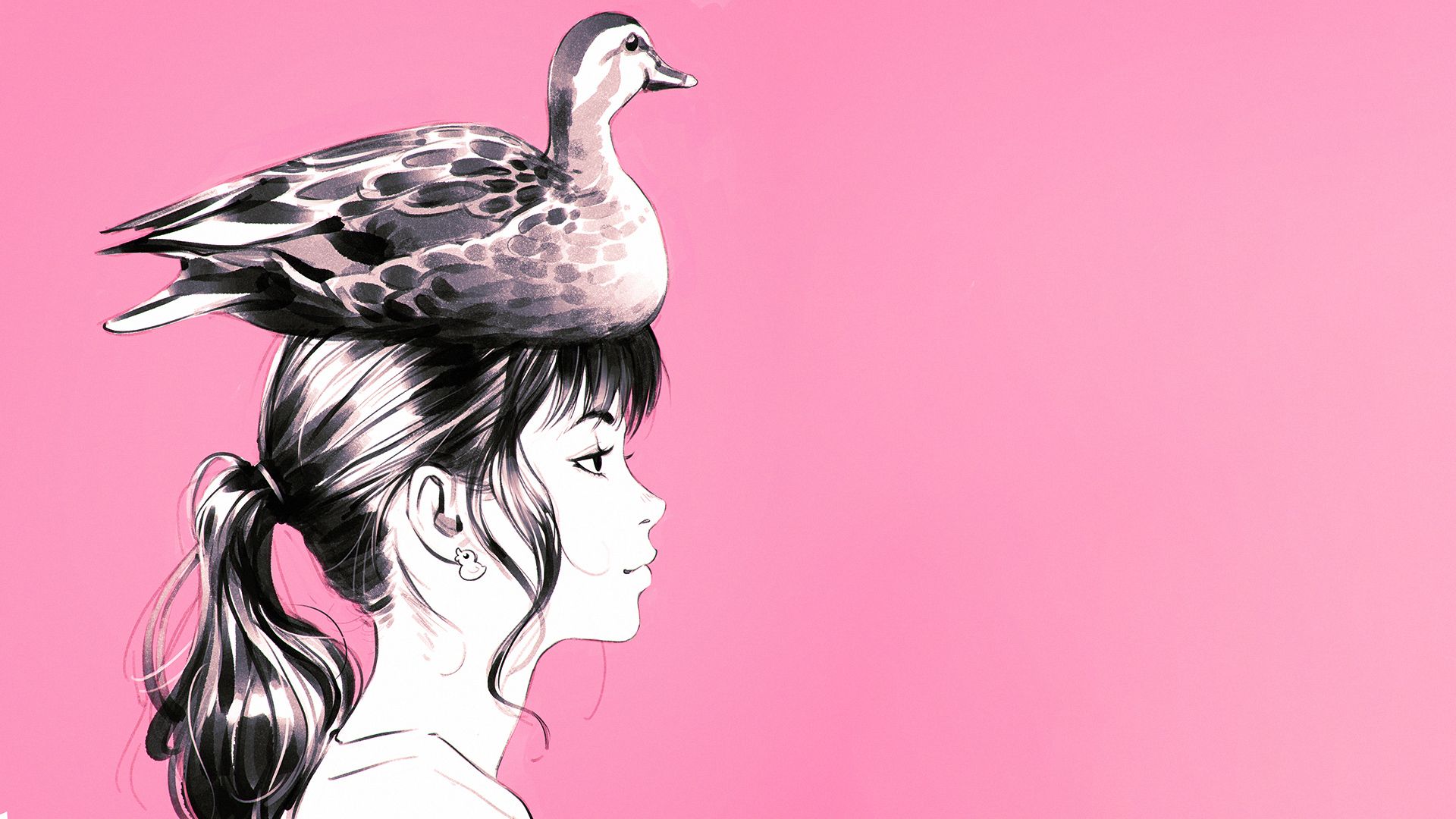 Free download wallpaper Pink, Drawing, Duck, Human, Artistic on your PC desktop