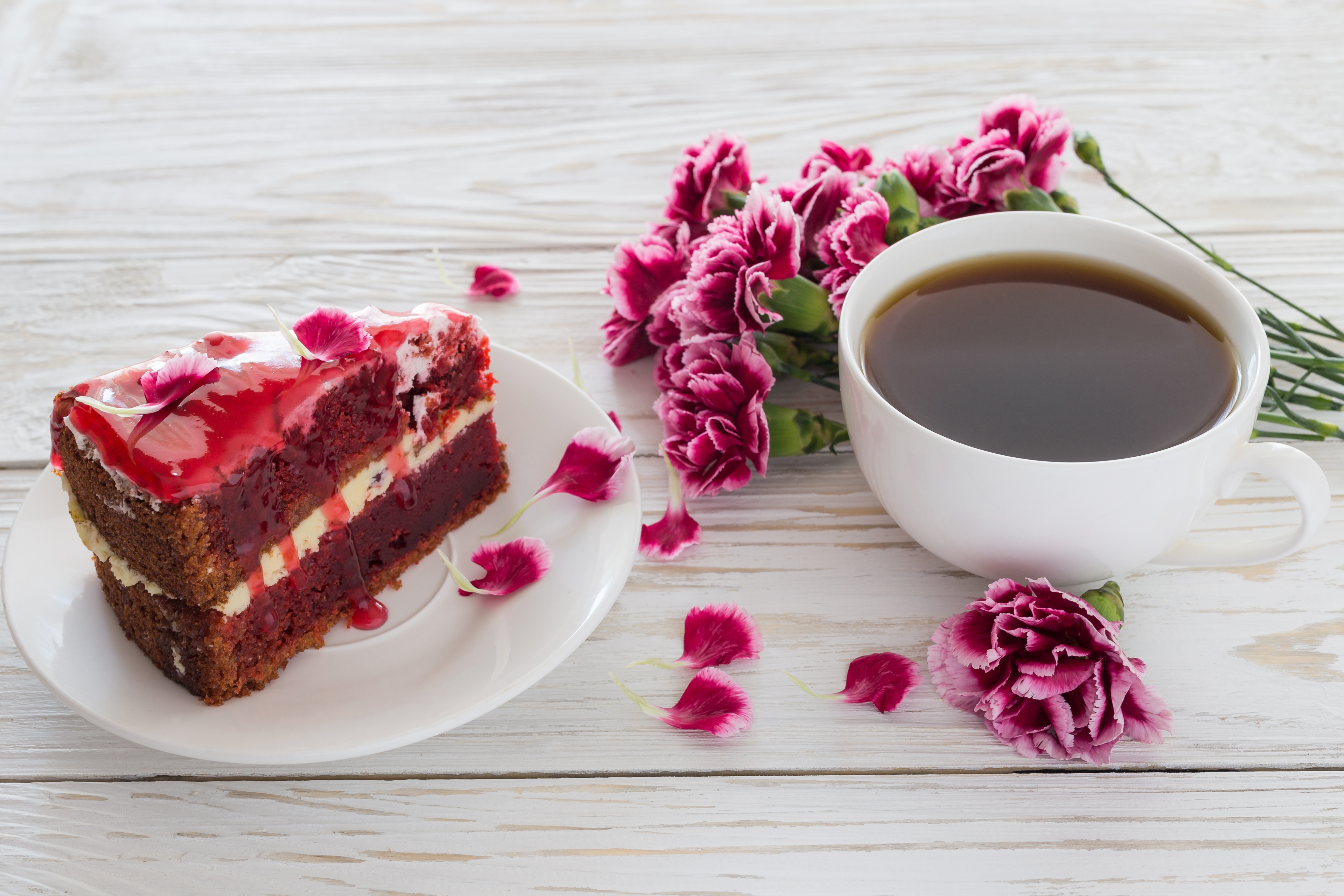 Download mobile wallpaper Food, Dessert, Still Life, Flower, Cup, Cake, Tea, Pastry for free.