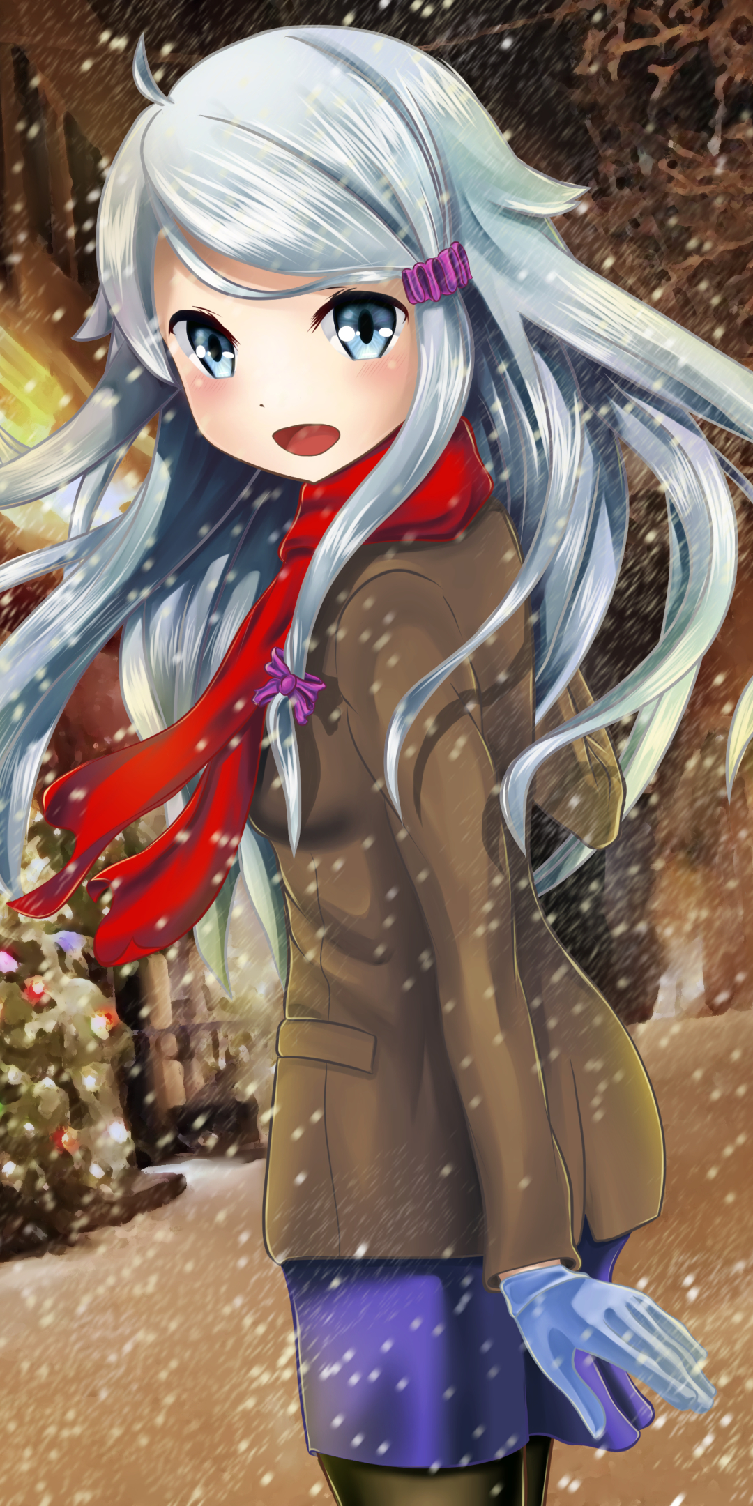 anime, imouto sae ireba ii, snow, grey eyes, scarf, white hair, long hair, coat, glove, nayuta kani