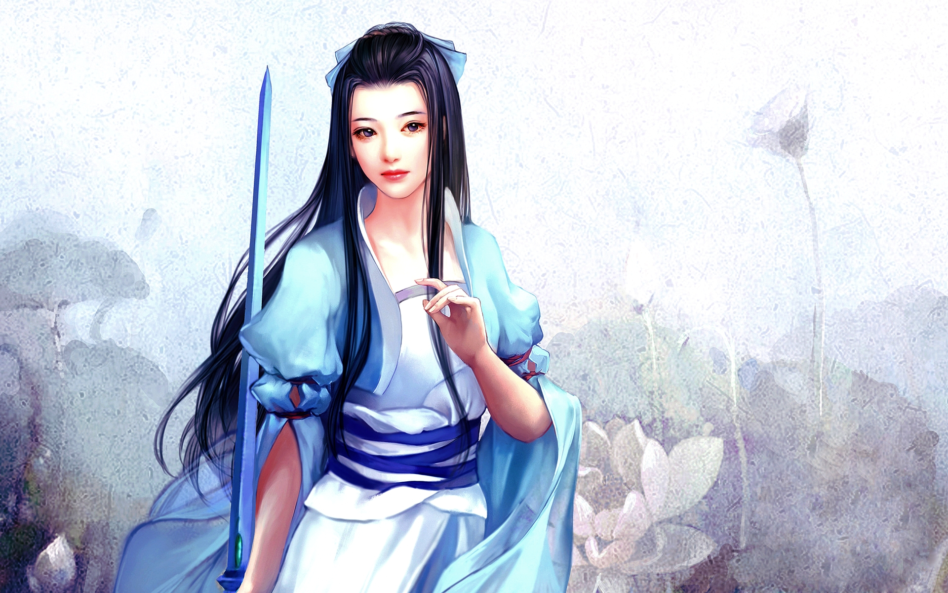 Laden Sie das Fantasie, Orientalisch, Schwert, Lange Haare, Kriegerin, Frau Krieger, Asiatinnen-Bild kostenlos auf Ihren PC-Desktop herunter
