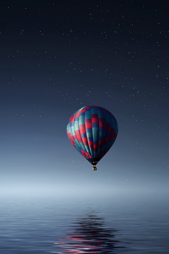 Download mobile wallpaper Water, Sea, Night, Photography, Manipulation, Hot Air Balloon for free.