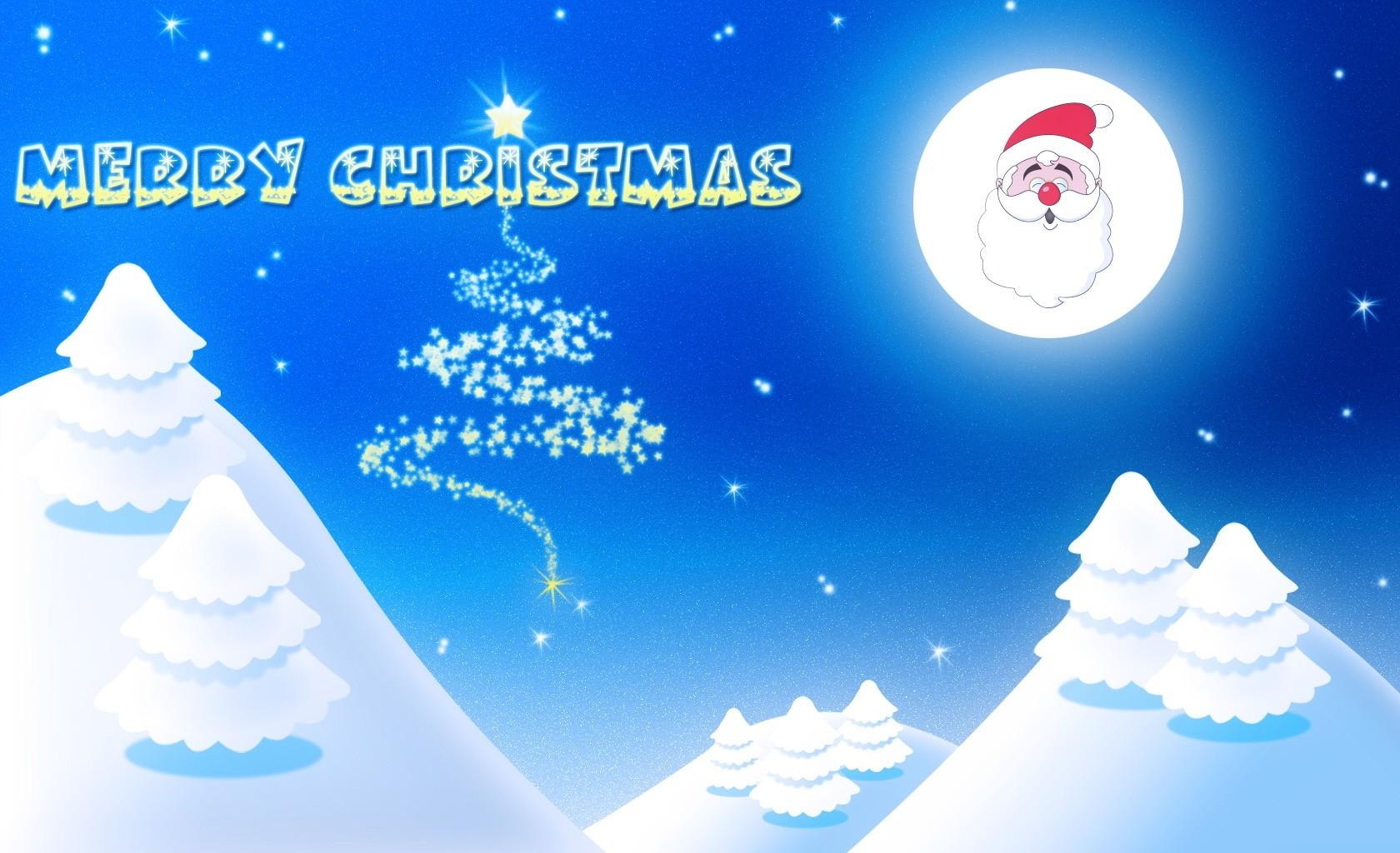 無料モバイル壁紙祝日, モミの木, サンタクロース, クリスマス, 微笑む, 碑文, ナイト, ムーン, スマイルをダウンロードします。