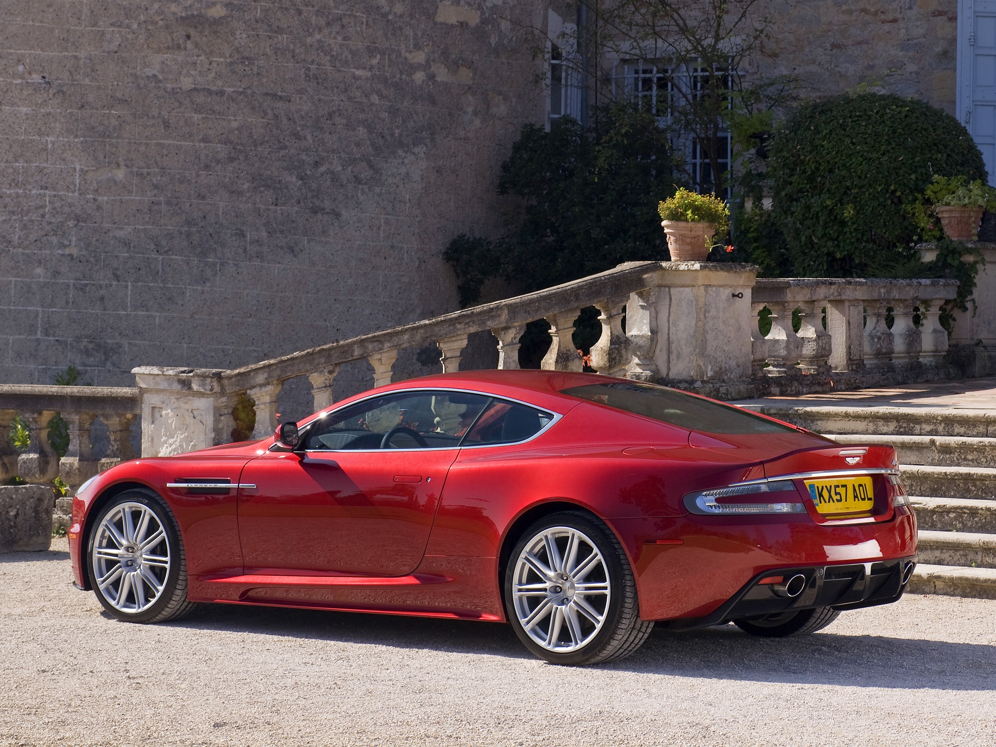 house, aston martin, cars, red, side view, style, dbs, 2008, shrubs
