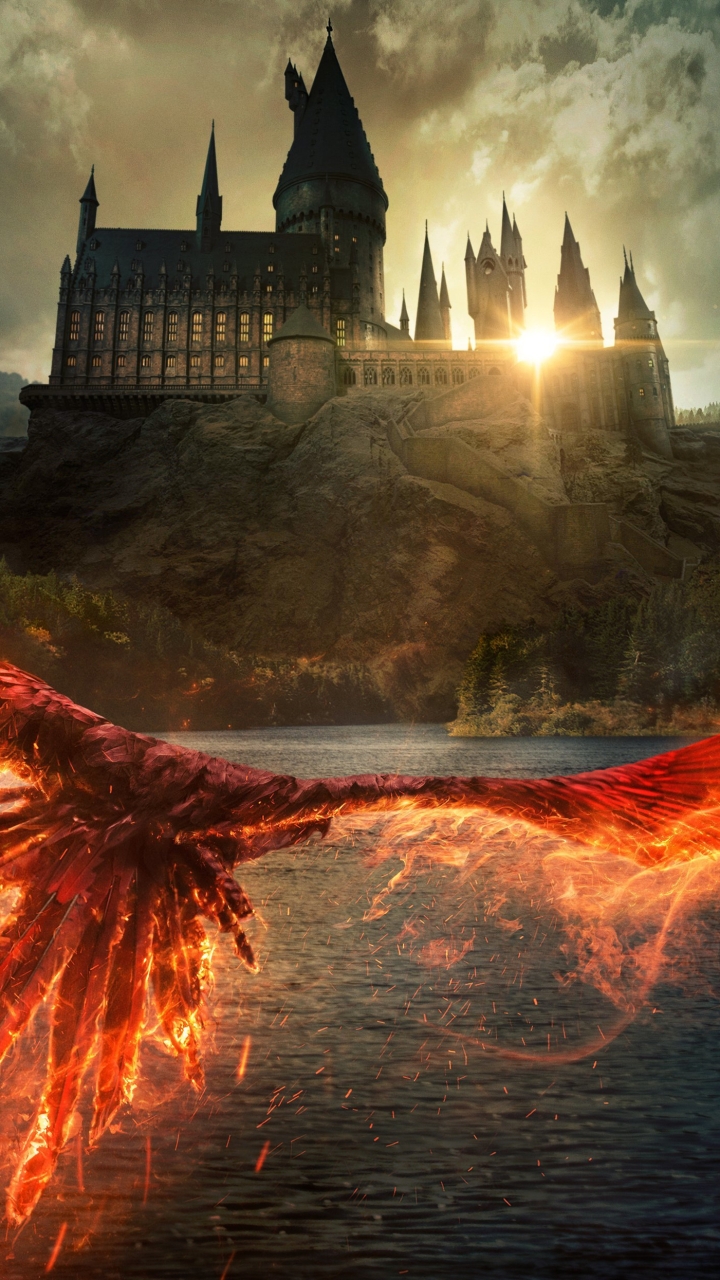 Download mobile wallpaper Phoenix, Movie, Hogwarts Castle, Fantastic Beasts: The Secrets Of Dumbledore, Fantastic Beasts for free.
