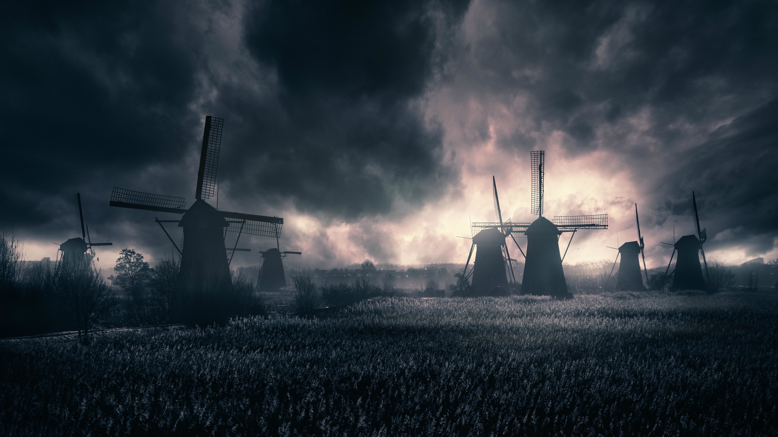 Download mobile wallpaper Building, Field, Cloud, Windmill, Man Made for free.