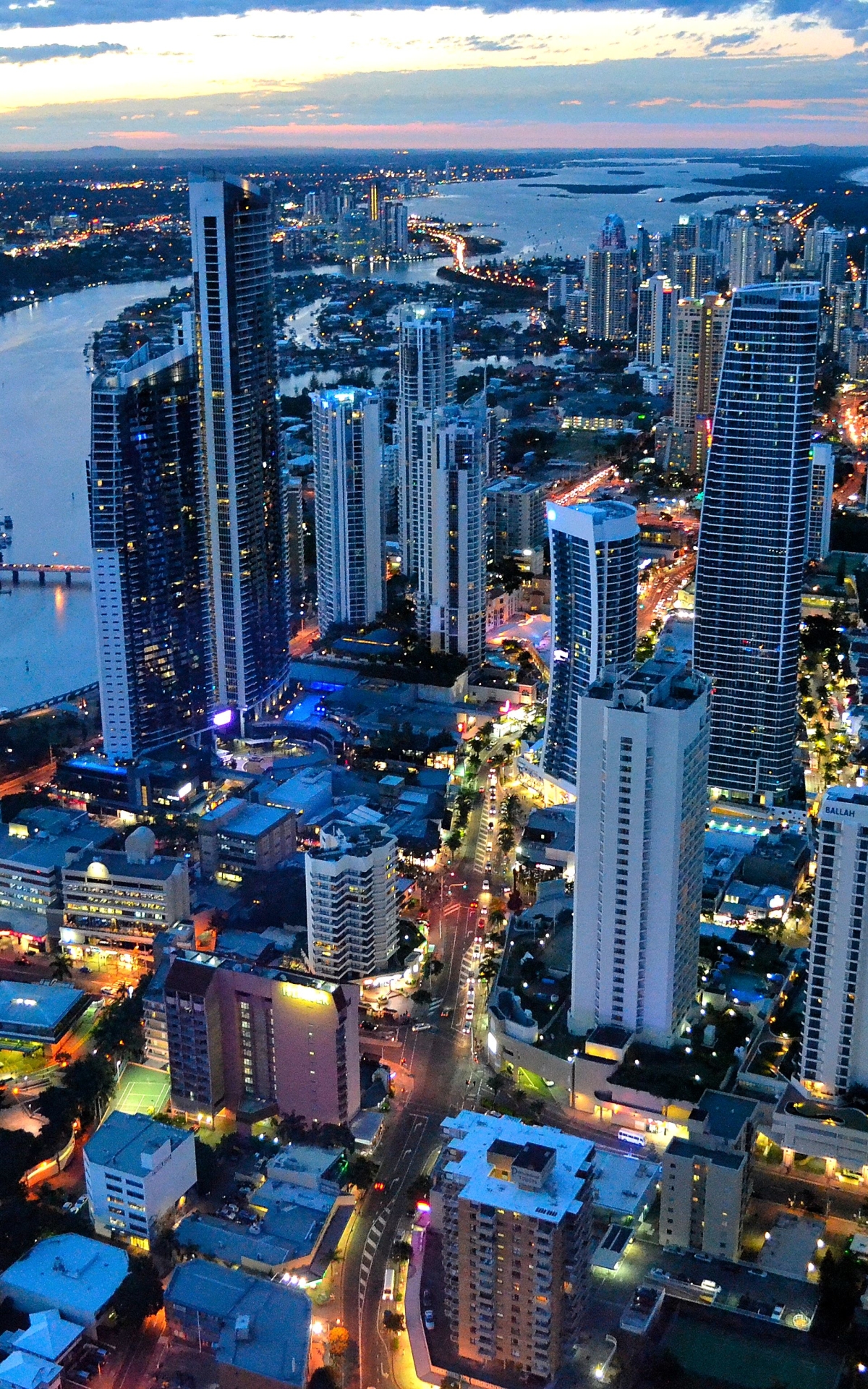 Download mobile wallpaper Cities, City, Dusk, Australia, Man Made, Gold Coast, Queensland for free.