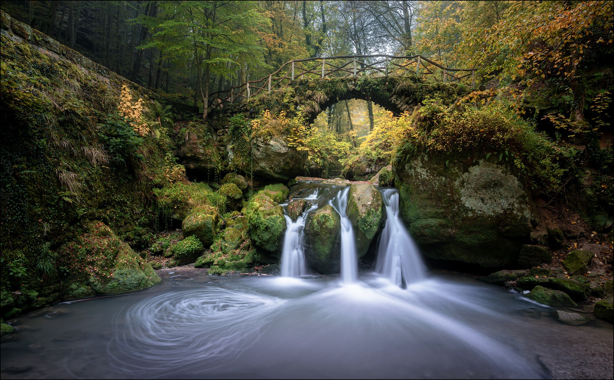 Free download wallpaper Nature, Waterfalls, Waterfall, Earth, Bridge, River on your PC desktop