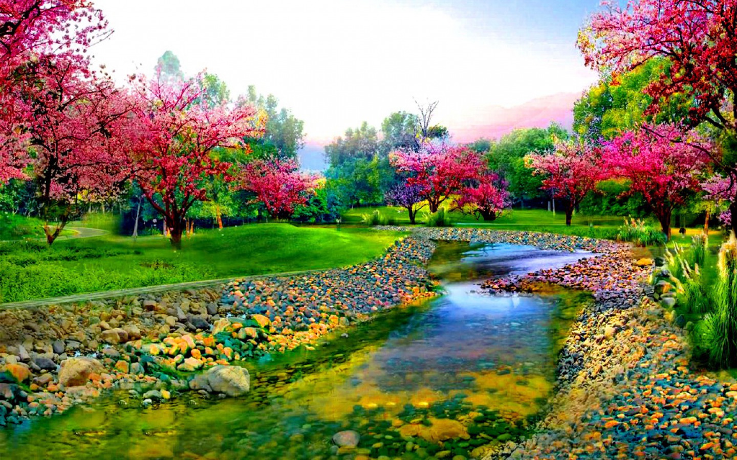Download mobile wallpaper Bush, Park, Tree, Earth, Pond, Spring, Blossom for free.