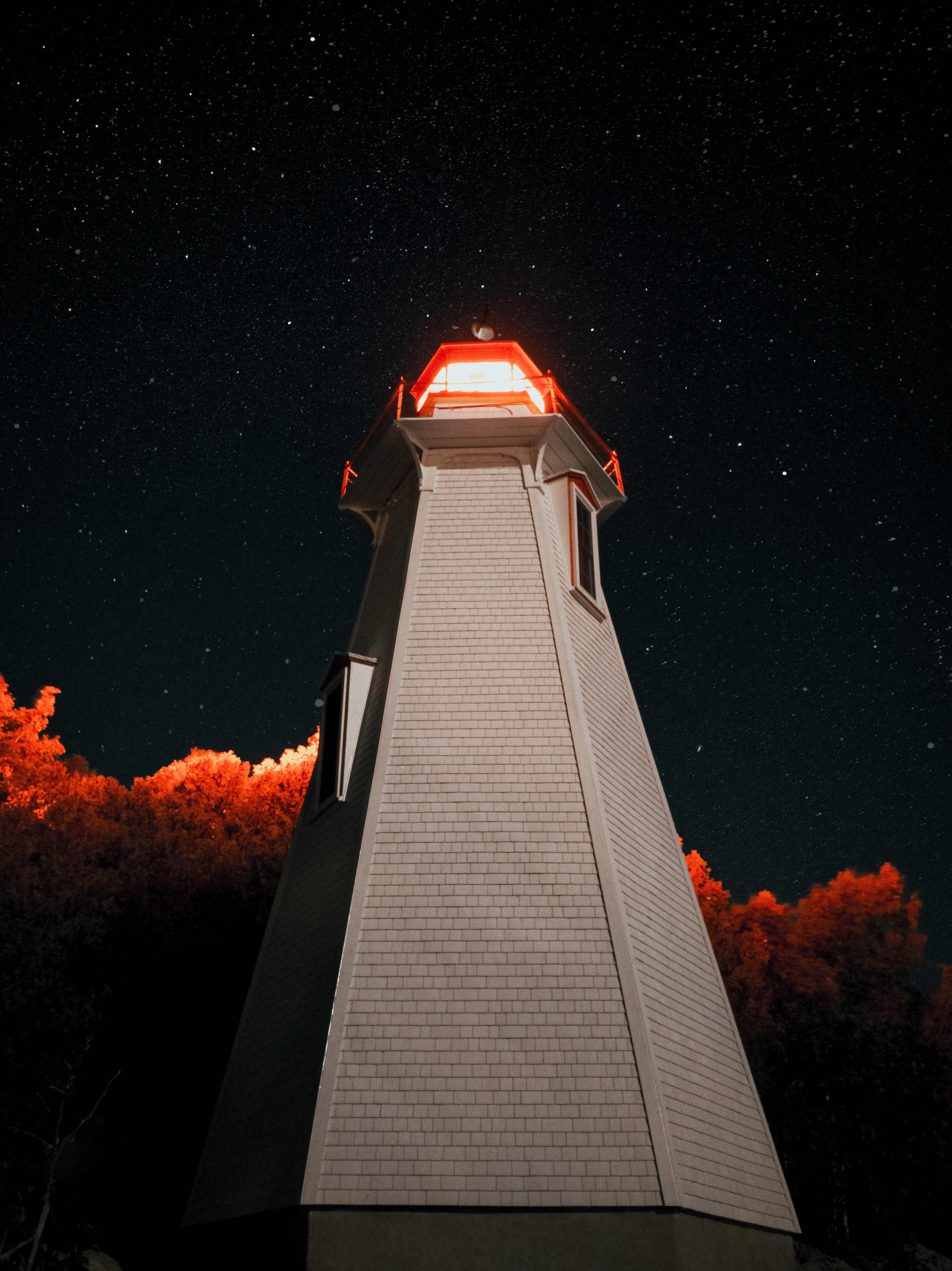 Download mobile wallpaper Bottom View, Building, Lighthouse, Night, Dark for free.