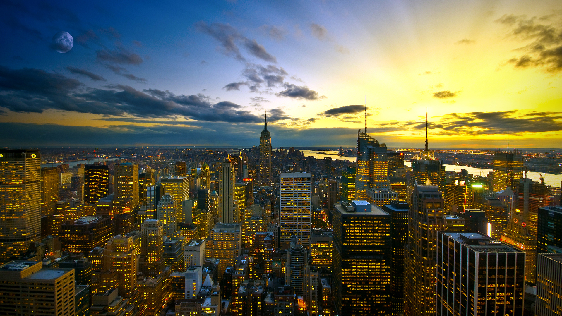 Скачать картинку Города, Город, Сумерки, Нью Йорк, Сделано Человеком, Манхэттен в телефон бесплатно.