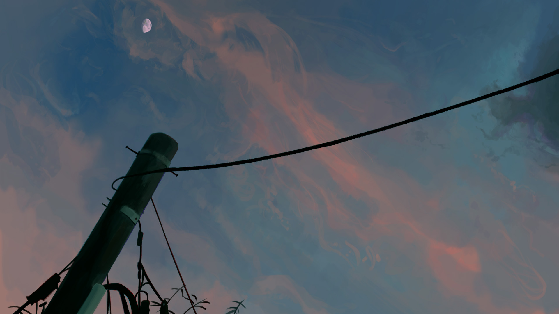 Скачать обои бесплатно Аниме, Небо, Облака, Луна, Оригинал картинка на рабочий стол ПК