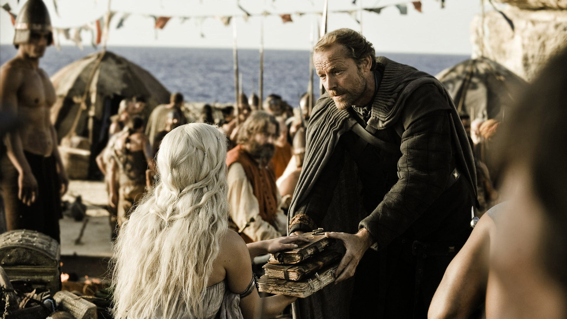 Download mobile wallpaper Game Of Thrones, Tv Show, Daenerys Targaryen, Emilia Clarke, Iain Glen, Jorah Mormont for free.