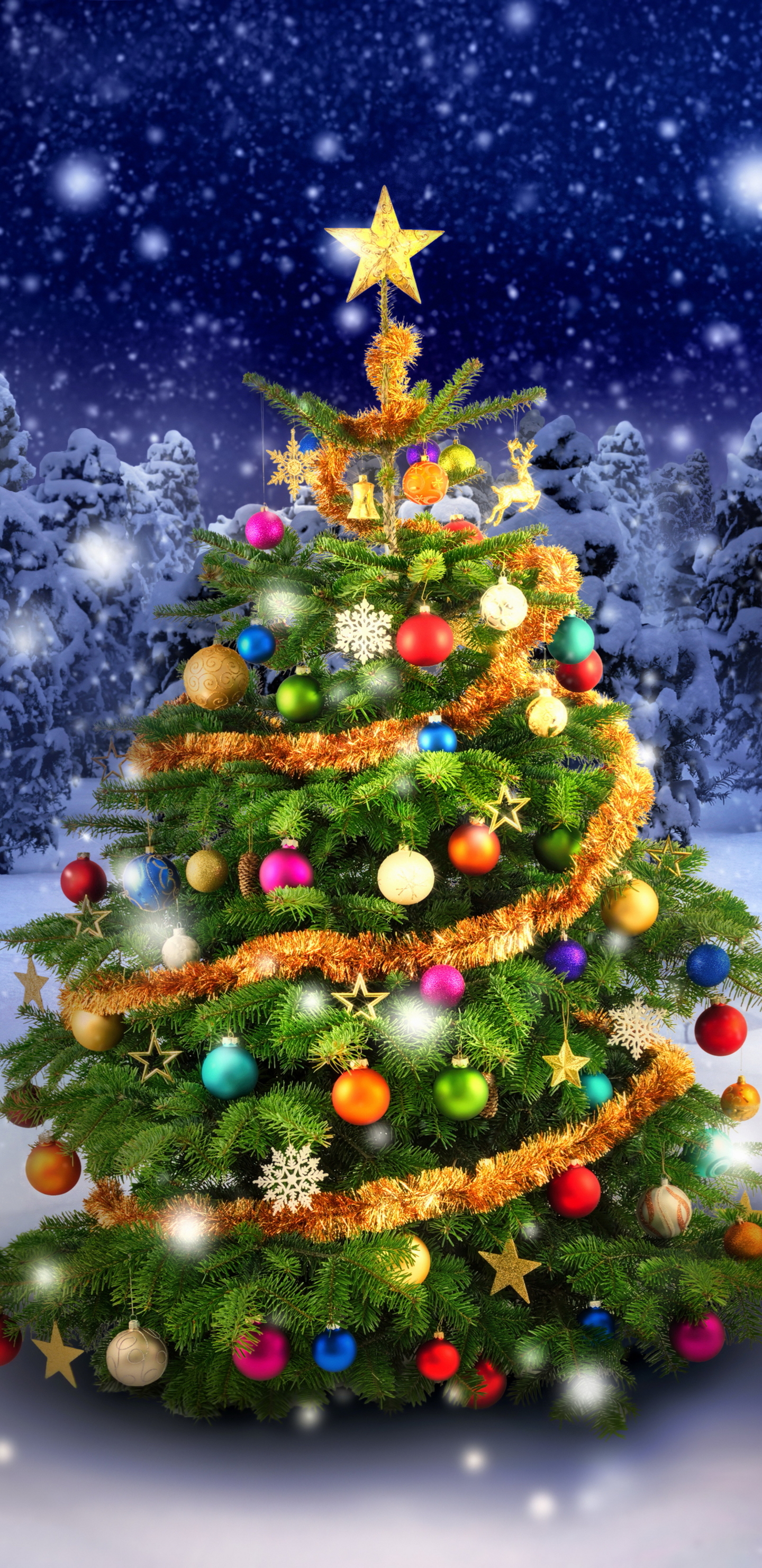 Download mobile wallpaper Snow, Light, Forest, Christmas, Holiday, Christmas Tree for free.