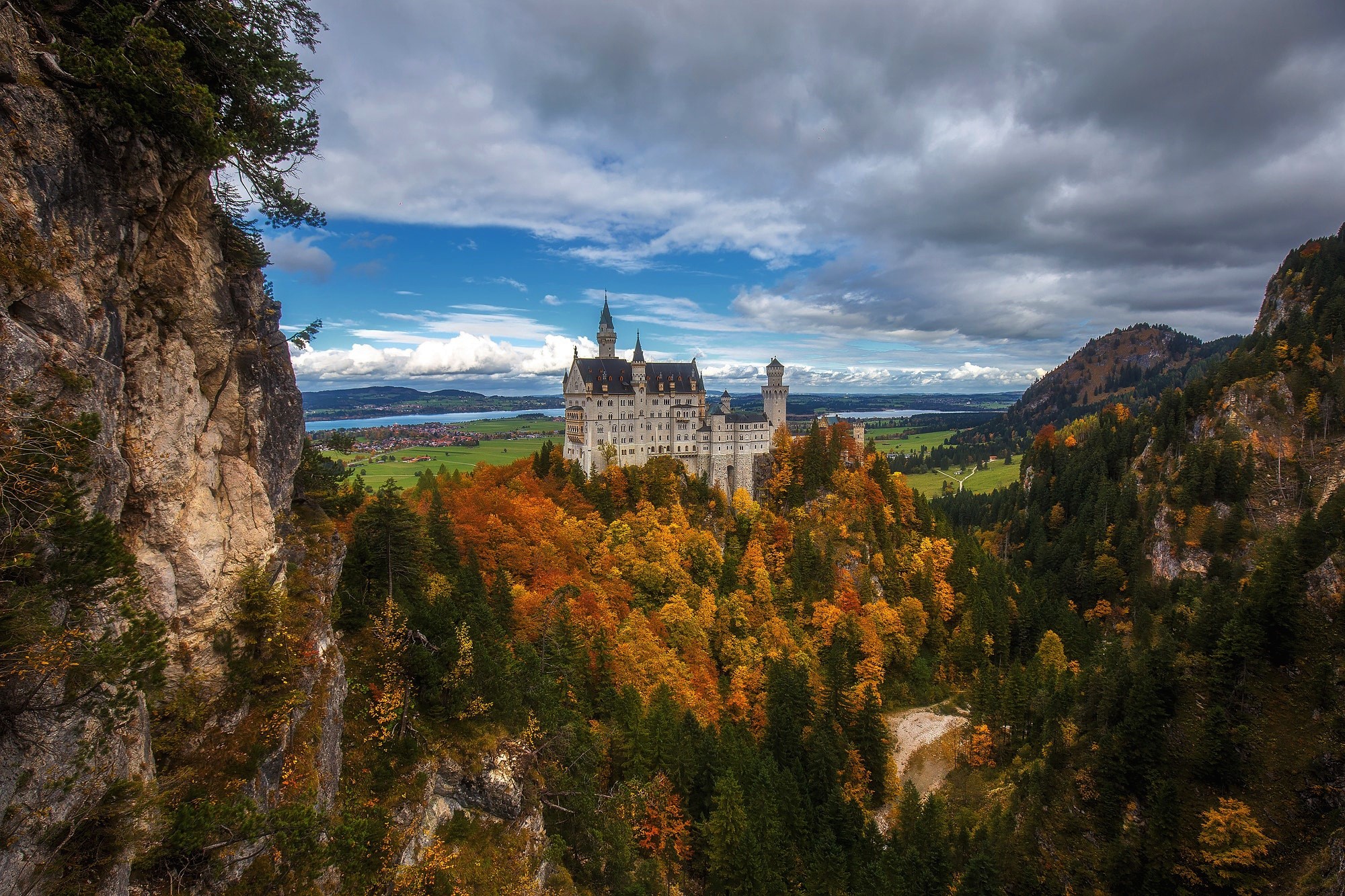Скачать картинку Осень, Замки, Замок, Лес, Замок Нойшванштайн, Сделано Человеком в телефон бесплатно.