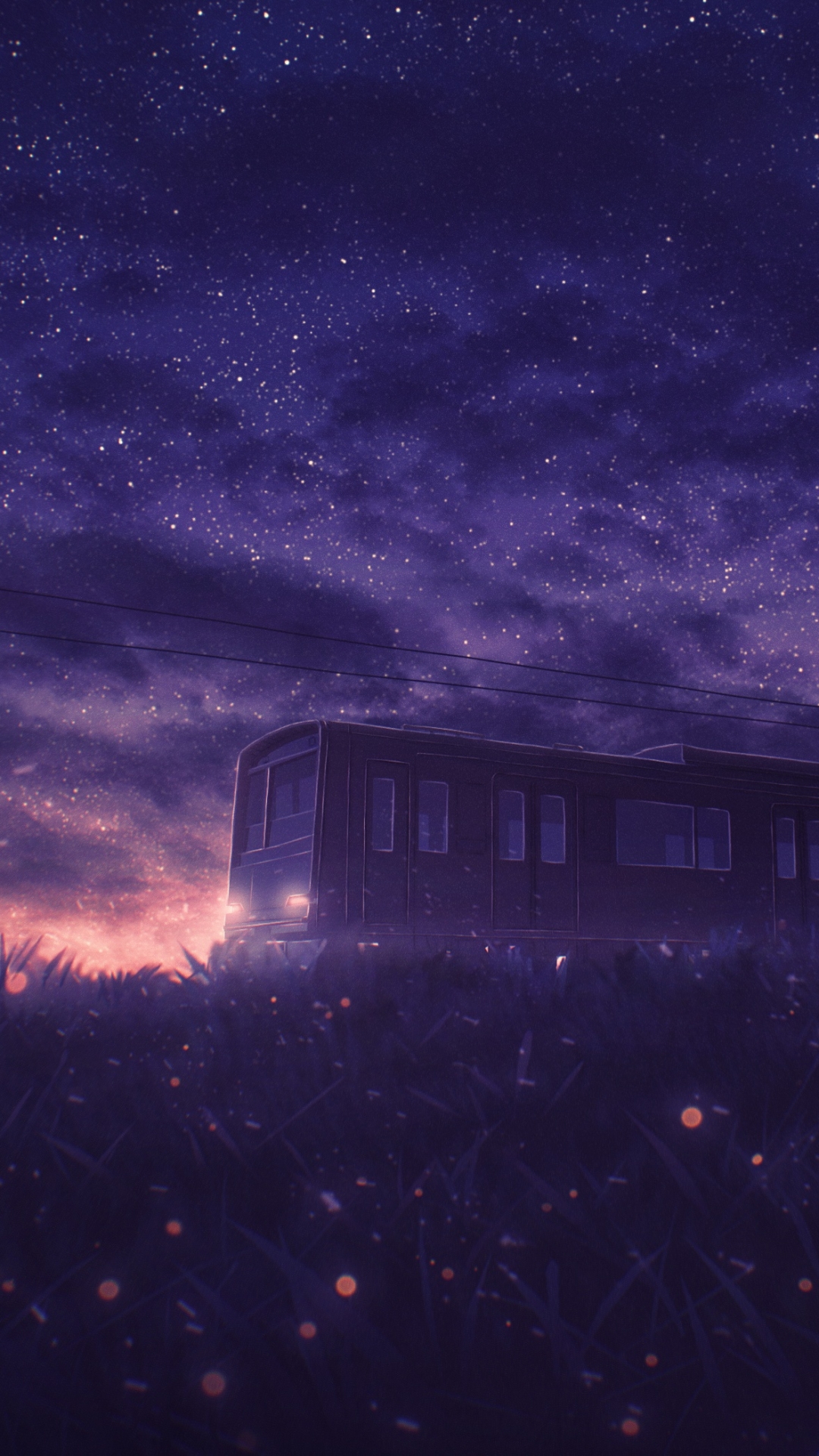 Download mobile wallpaper Anime, Sunset, Sky, Night, Starry Sky, Train for free.