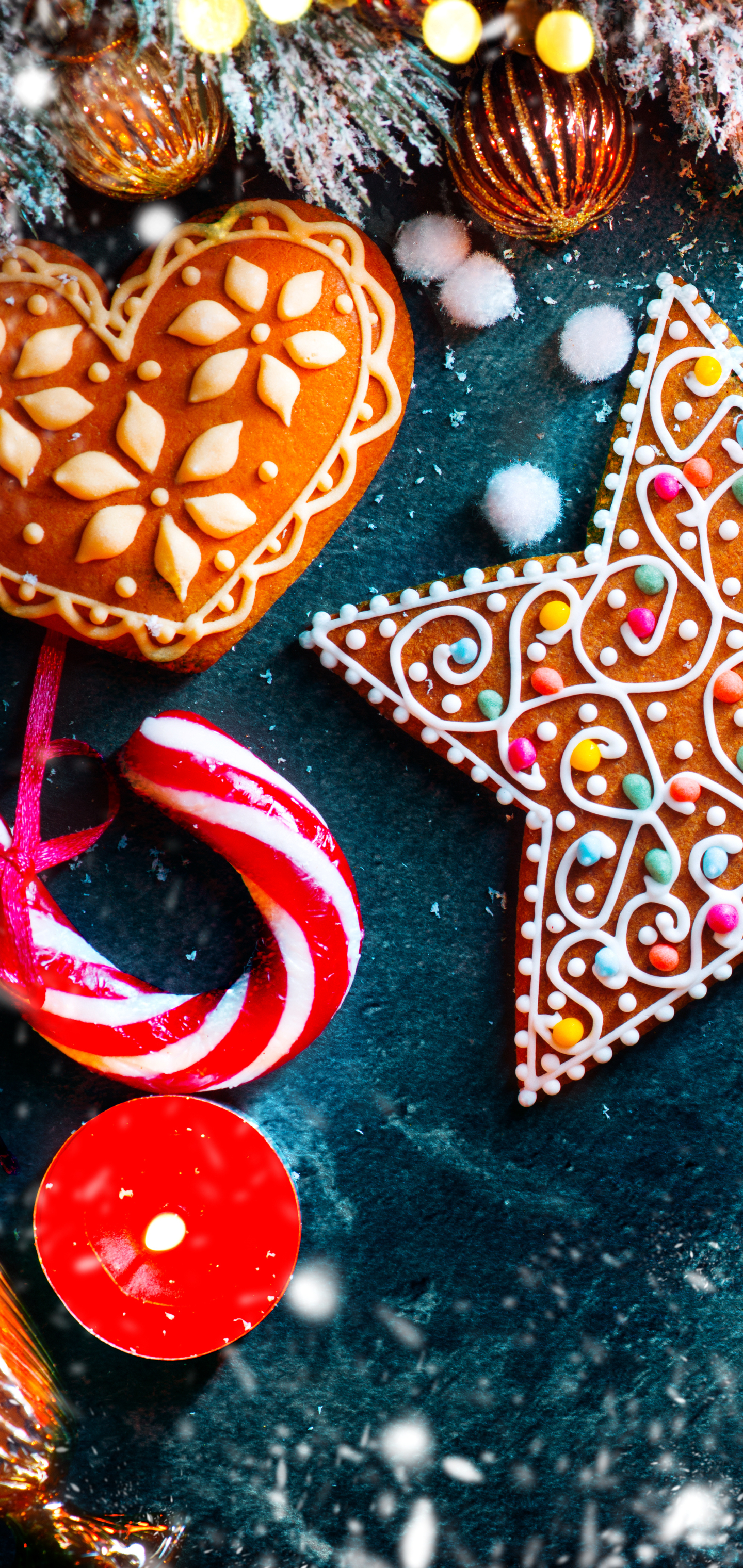 Download mobile wallpaper Christmas, Holiday, Candle, Candy, Gingerbread, Cookie for free.