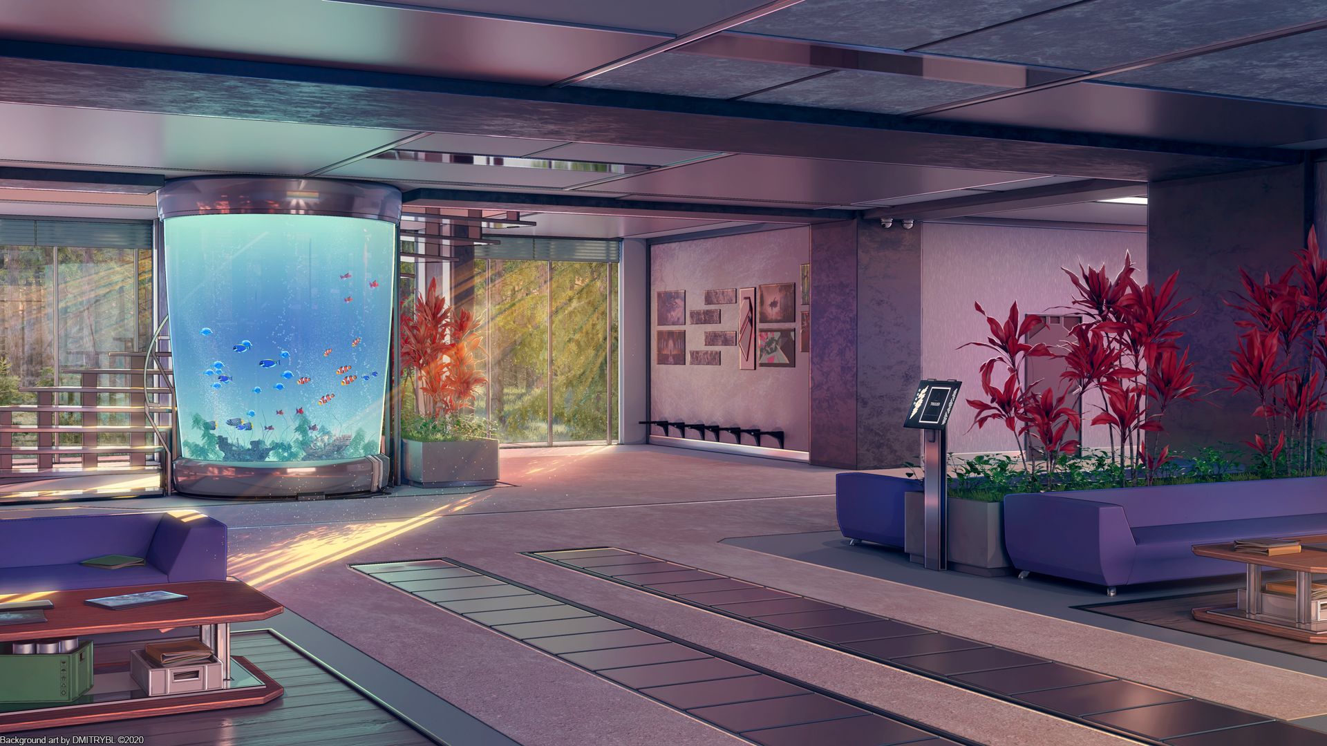 aquarium, anime, room, fish, house, plant, sunshine