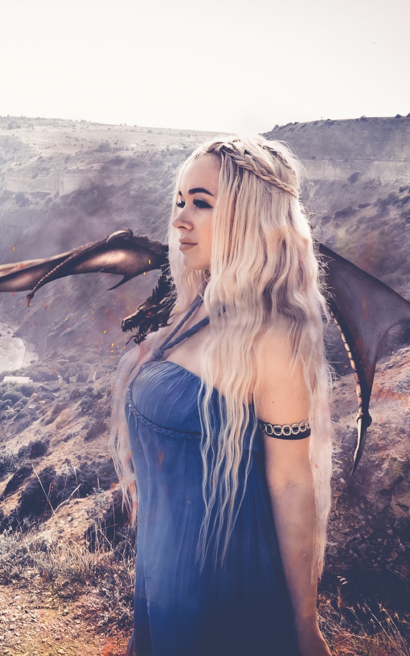 Download mobile wallpaper Game Of Thrones, Blonde, Women, Long Hair, Cosplay, Blue Dress, Daenerys Targaryen for free.