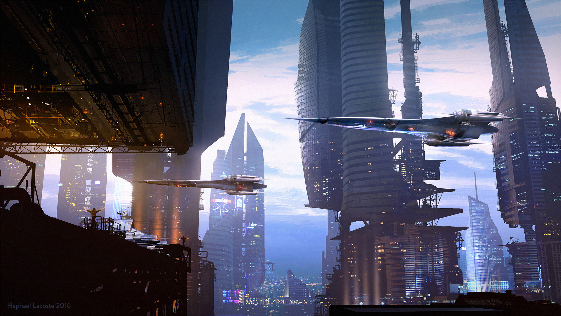 Free download wallpaper Sky, City, Building, Sci Fi, Cloud, Aircraft on your PC desktop