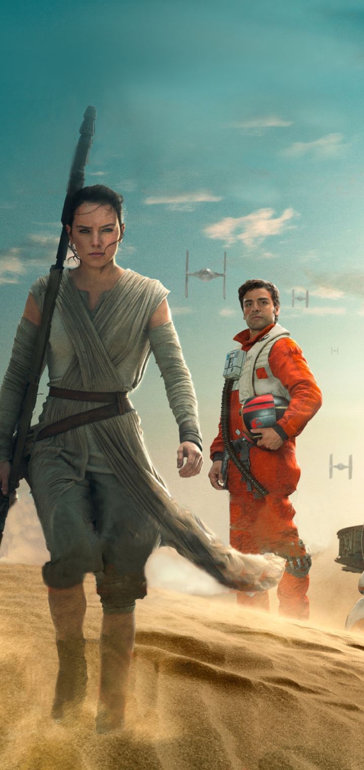 Download mobile wallpaper Star Wars, Movie, Star Wars Episode Vii: The Force Awakens, Daisy Ridley, Rey (Star Wars), Poe Dameron, Oscar Isaac for free.