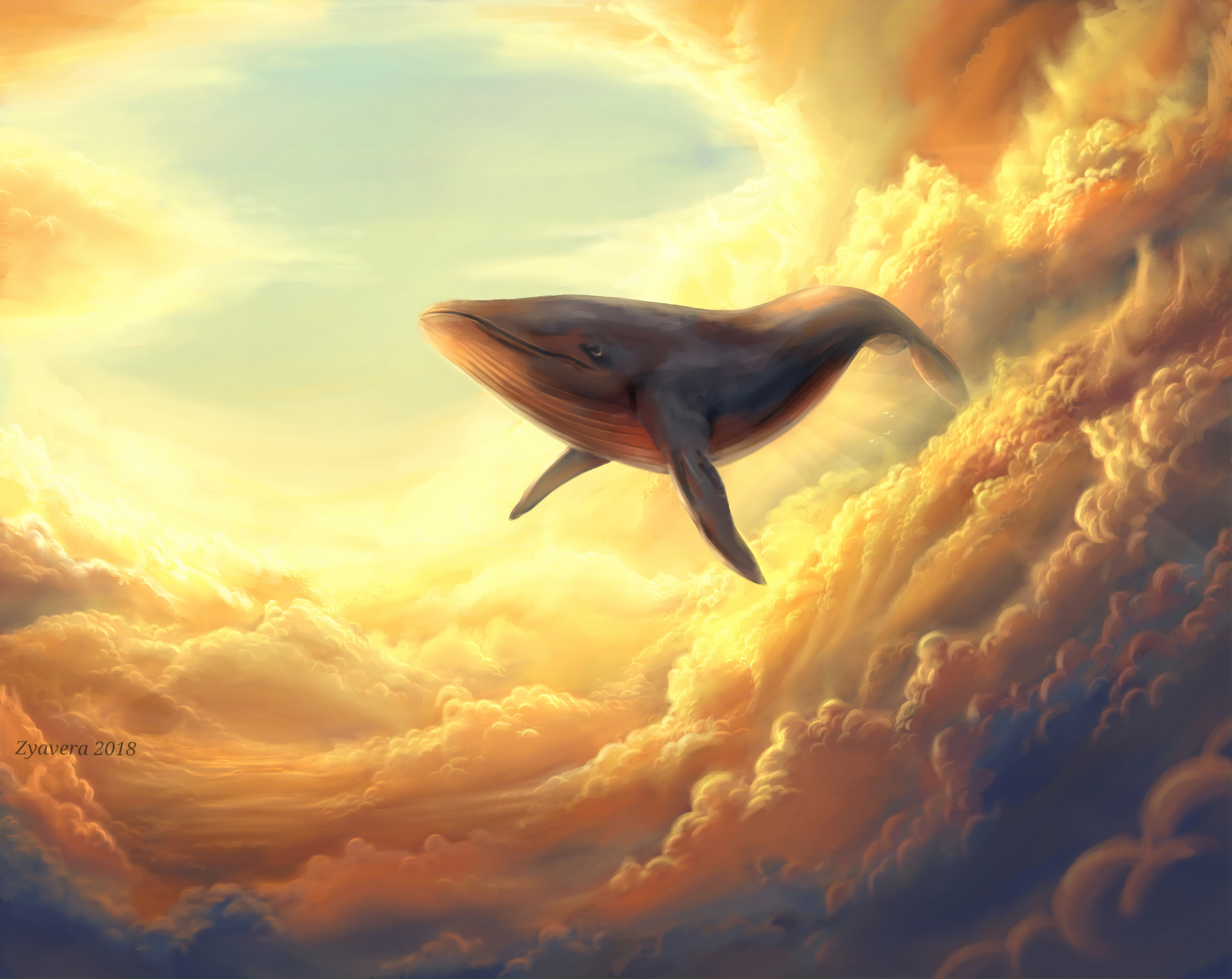 無料モバイル壁紙ファンタジー, 鯨, クラウド, ファンタジー動物をダウンロードします。