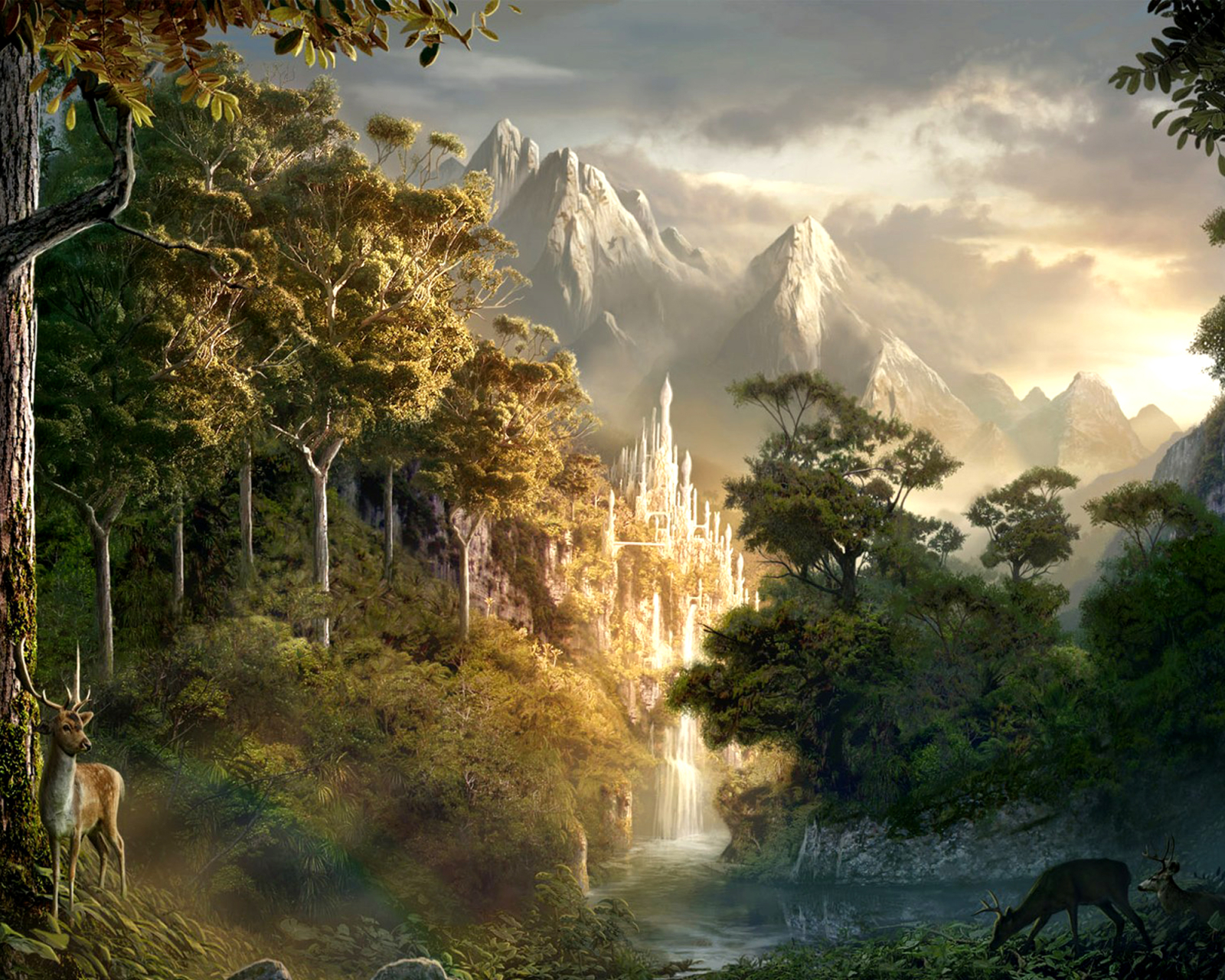 Free download wallpaper Landscape, Nature, Fantasy, Forest, Deer on your PC desktop