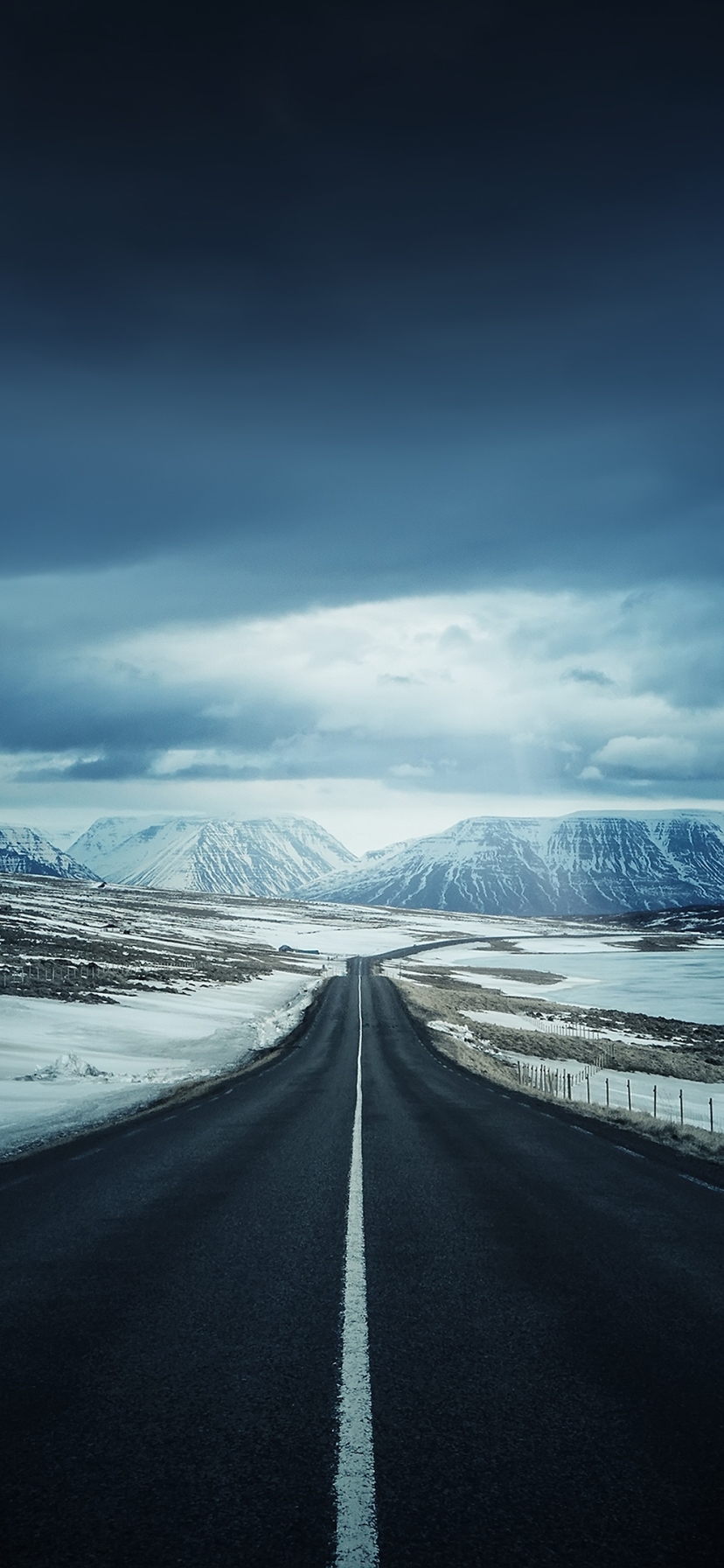 Download mobile wallpaper Winter, Night, Snow, Mountain, Road, Man Made for free.