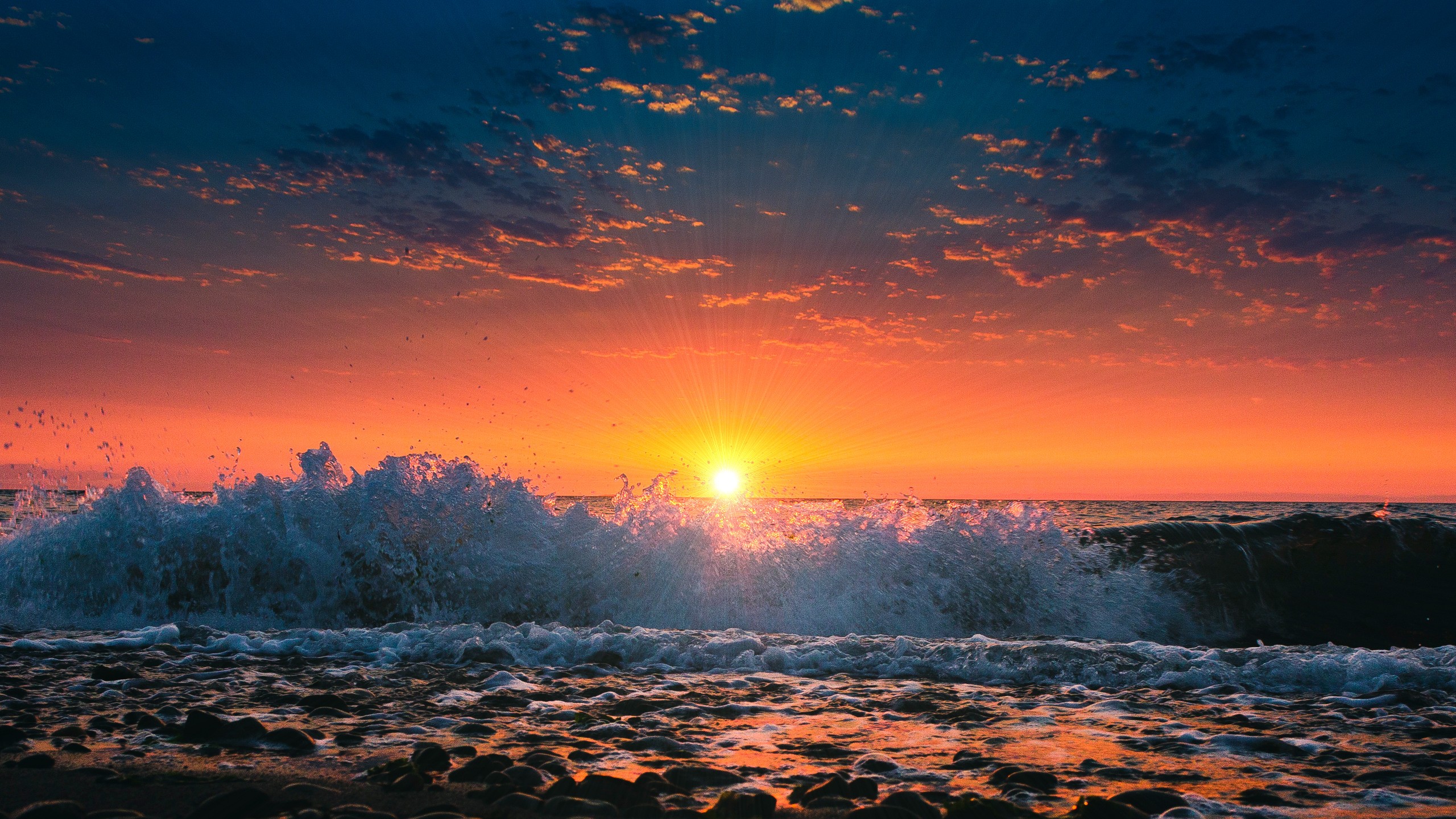 PCデスクトップに日没, 海, 波, 地平線, 海洋, 地球画像を無料でダウンロード