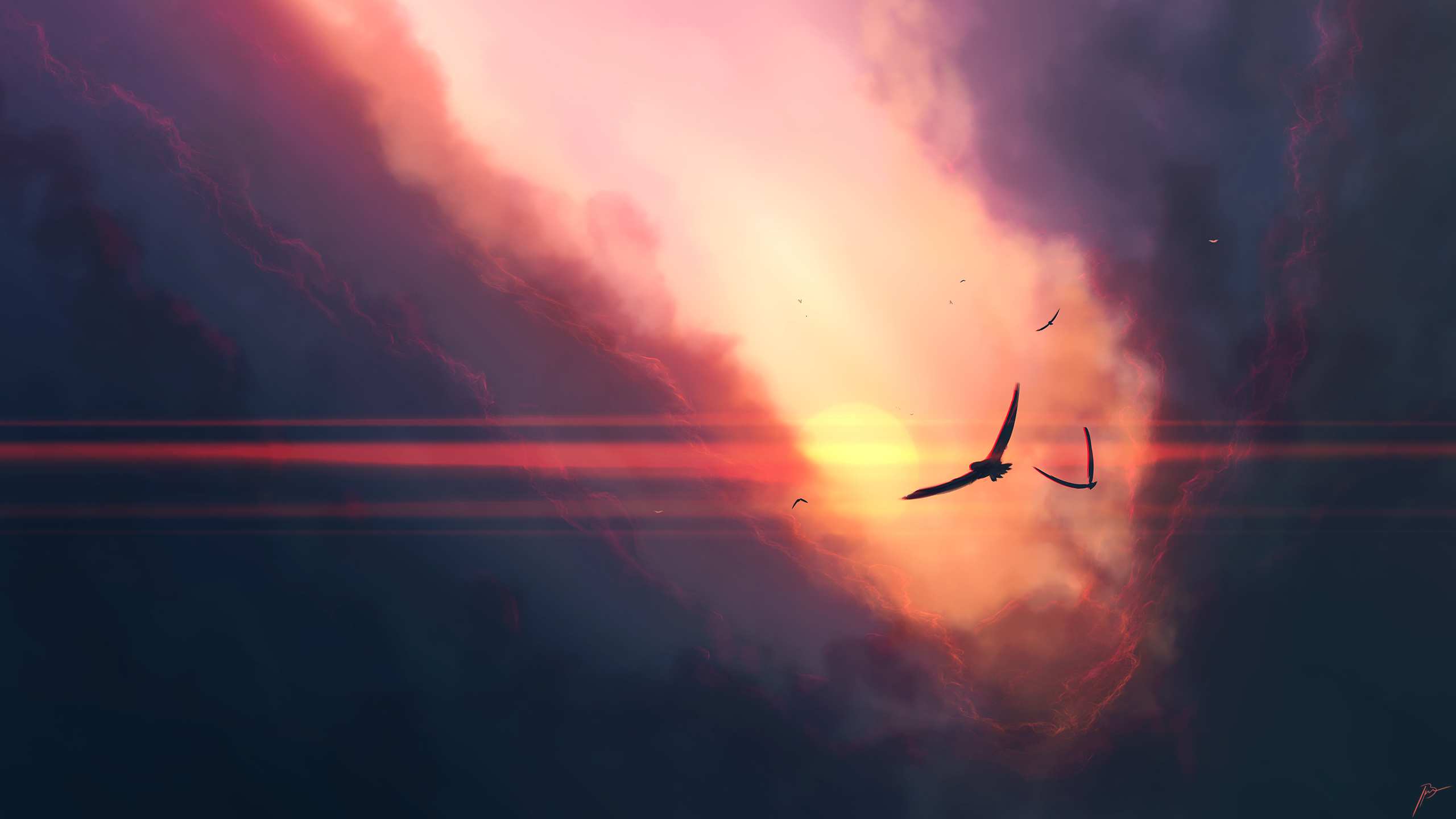 Download mobile wallpaper Sky, Bird, Artistic for free.