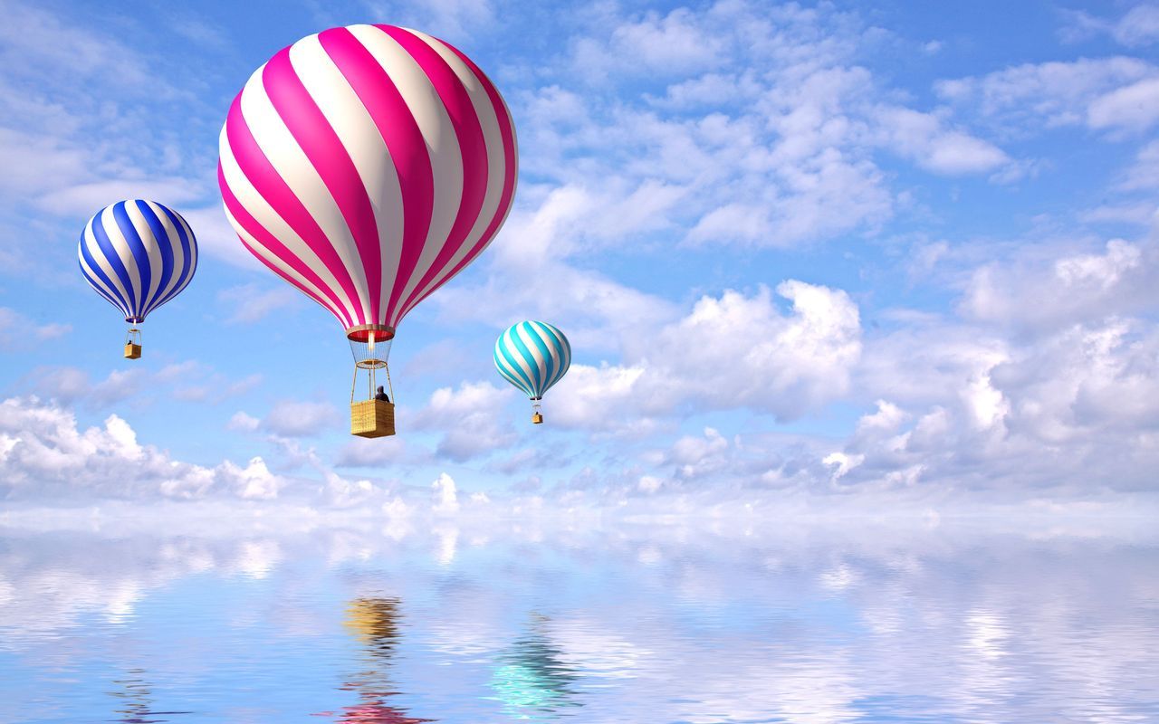 12687 Hintergrundbild herunterladen transport, sky, sea, luftballons, blau - Bildschirmschoner und Bilder kostenlos